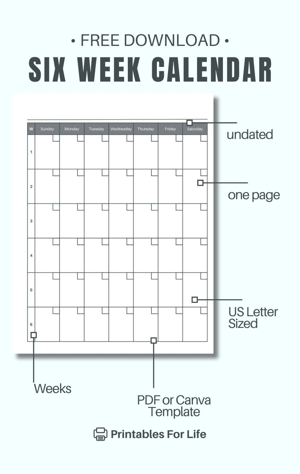 Free 6 Week Calendar Printable