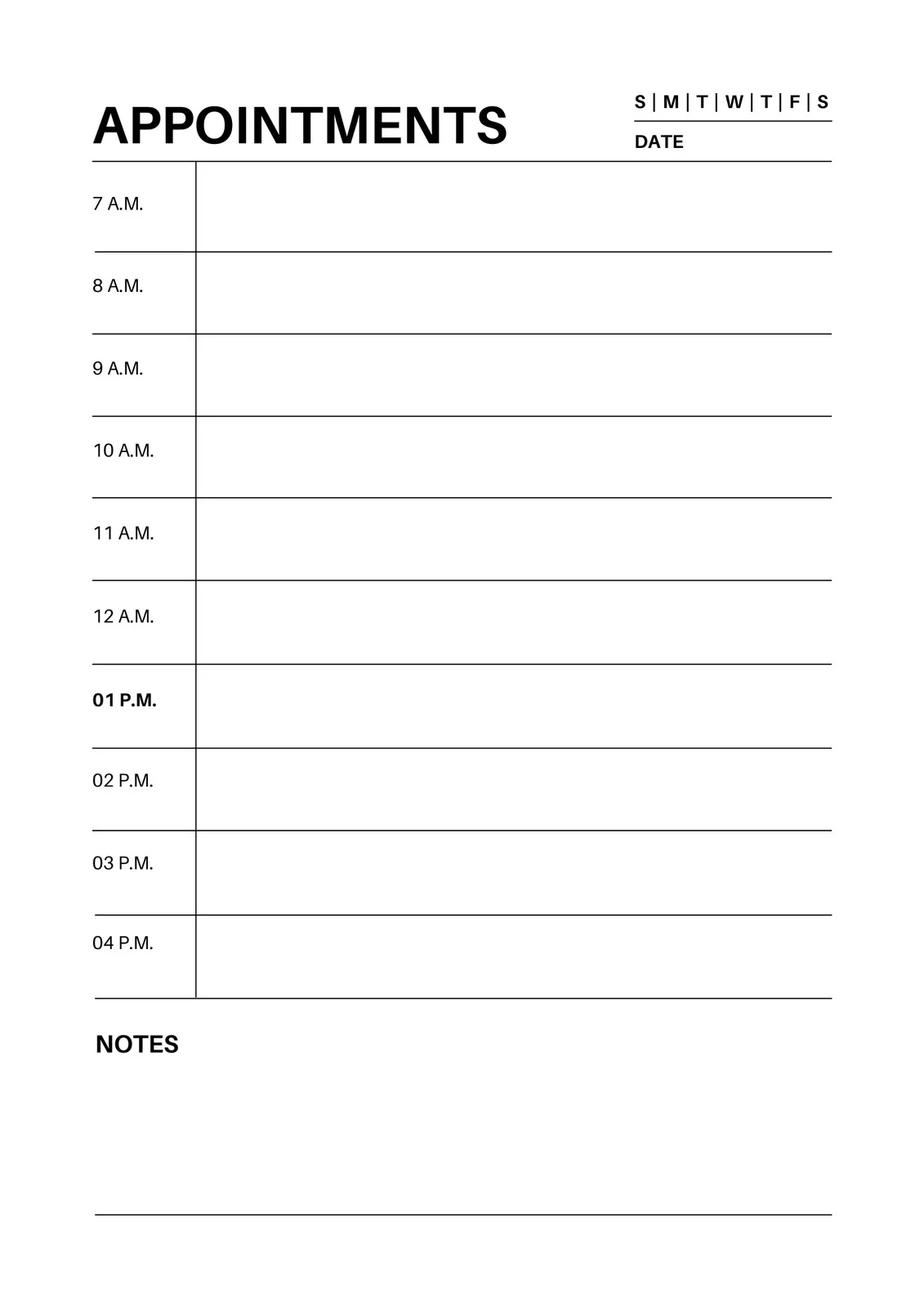 Printable Weekly Appointment Calendar Template