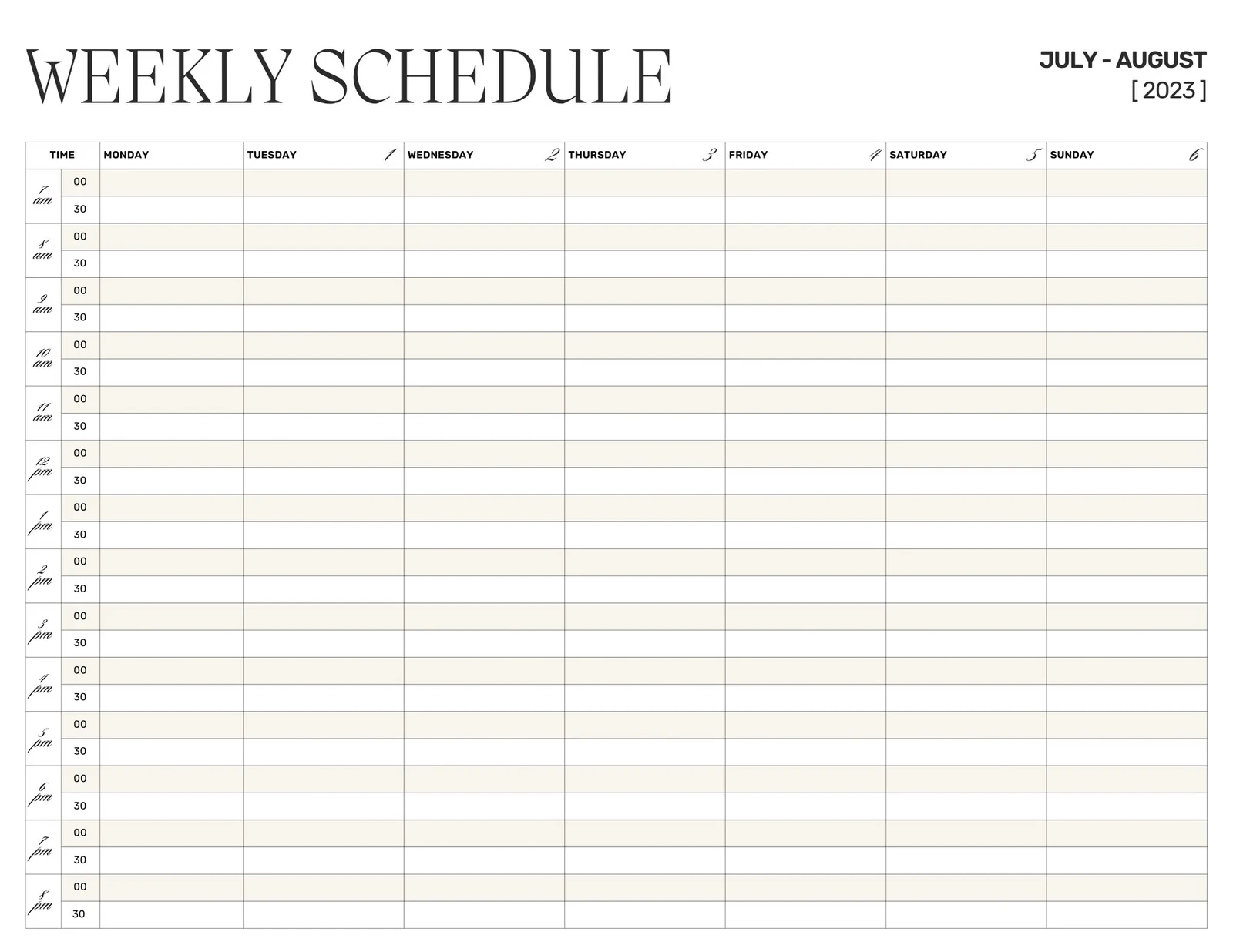 Free Online And Printable Schedule By Weekly Calendars