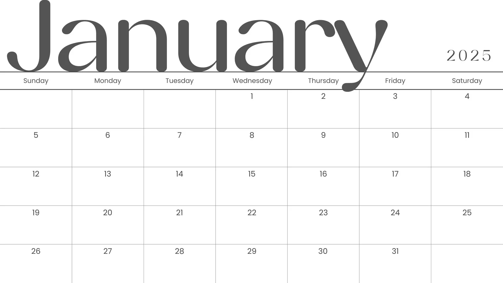 Modifiable 2025 Calendar Printable