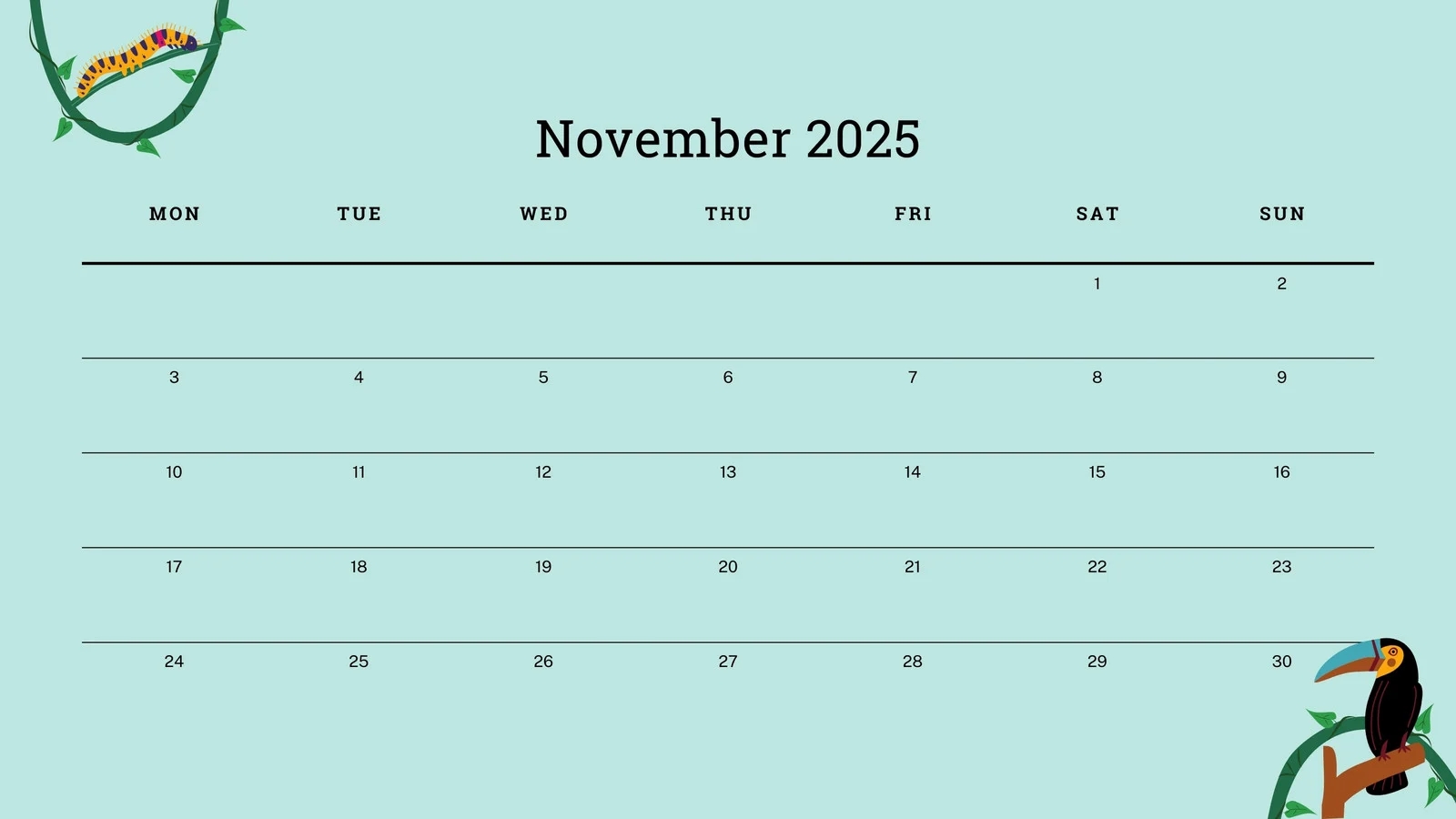 November 2025 Calendar Printable Cute