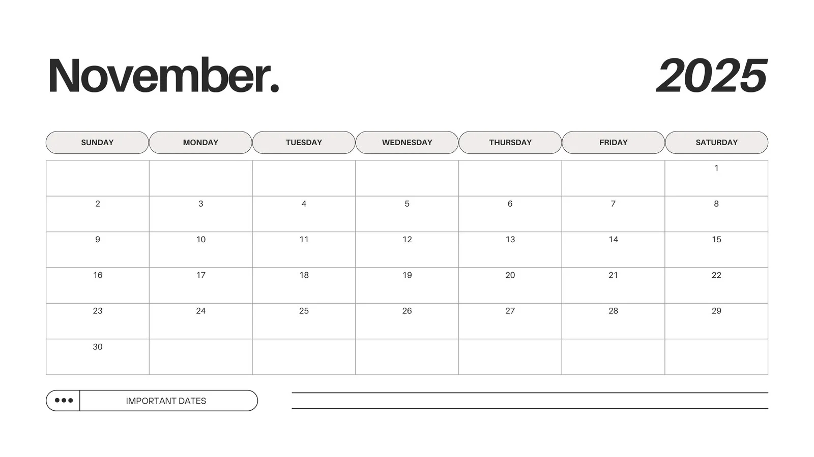 November 2025 Blank Printable Calendar