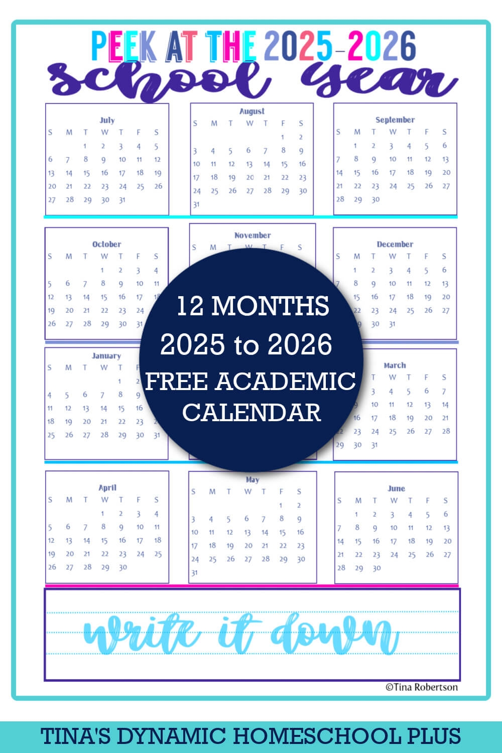 Free Beautiful 2025 2026 Homeschool Yearly Calendars On One Page