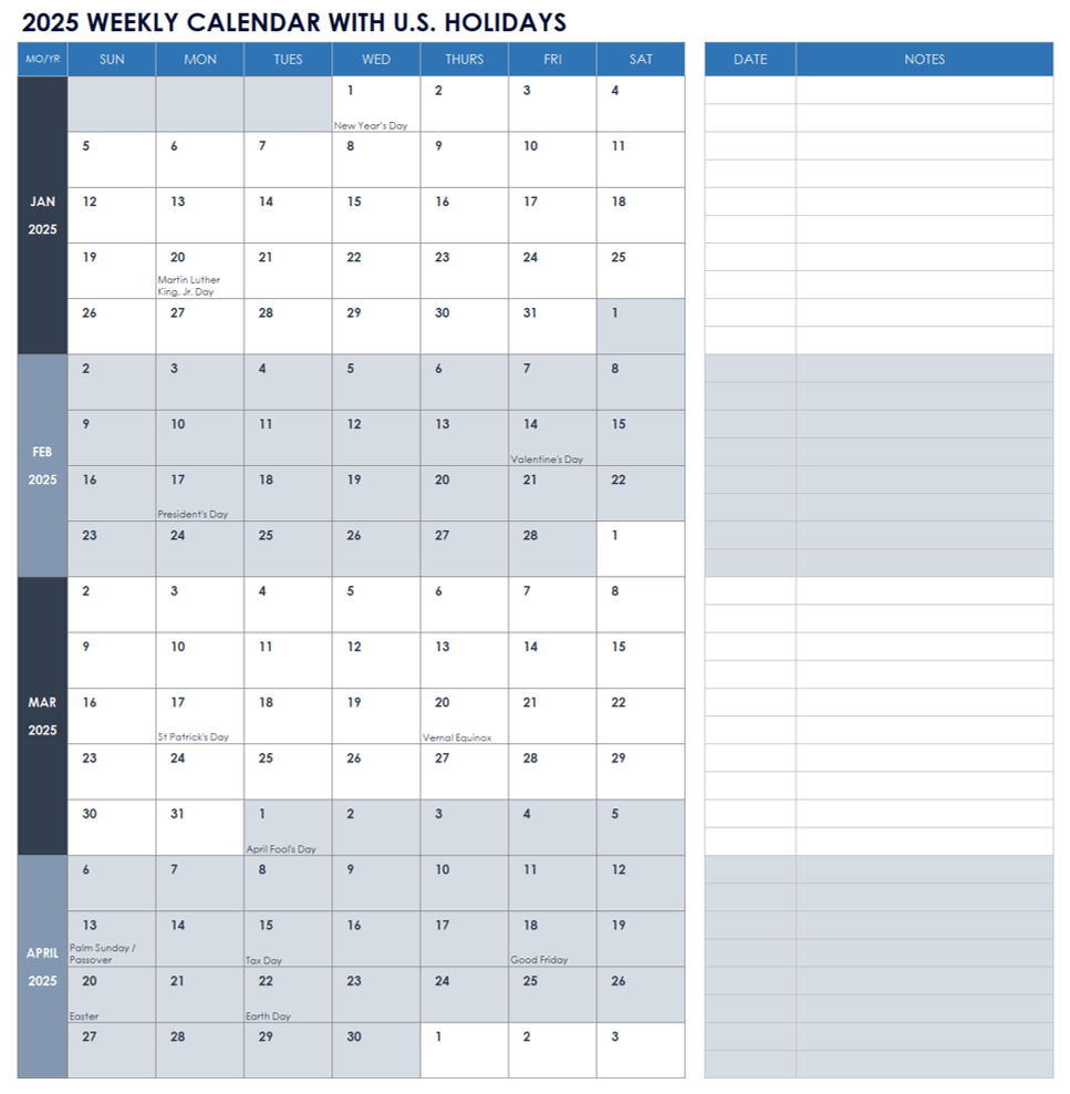 Printable Calendar With Grid Lines