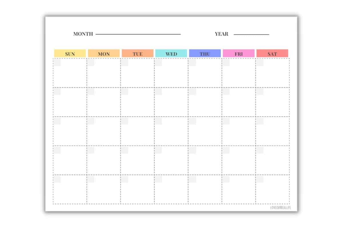 Blank Calendar Sheets Printable