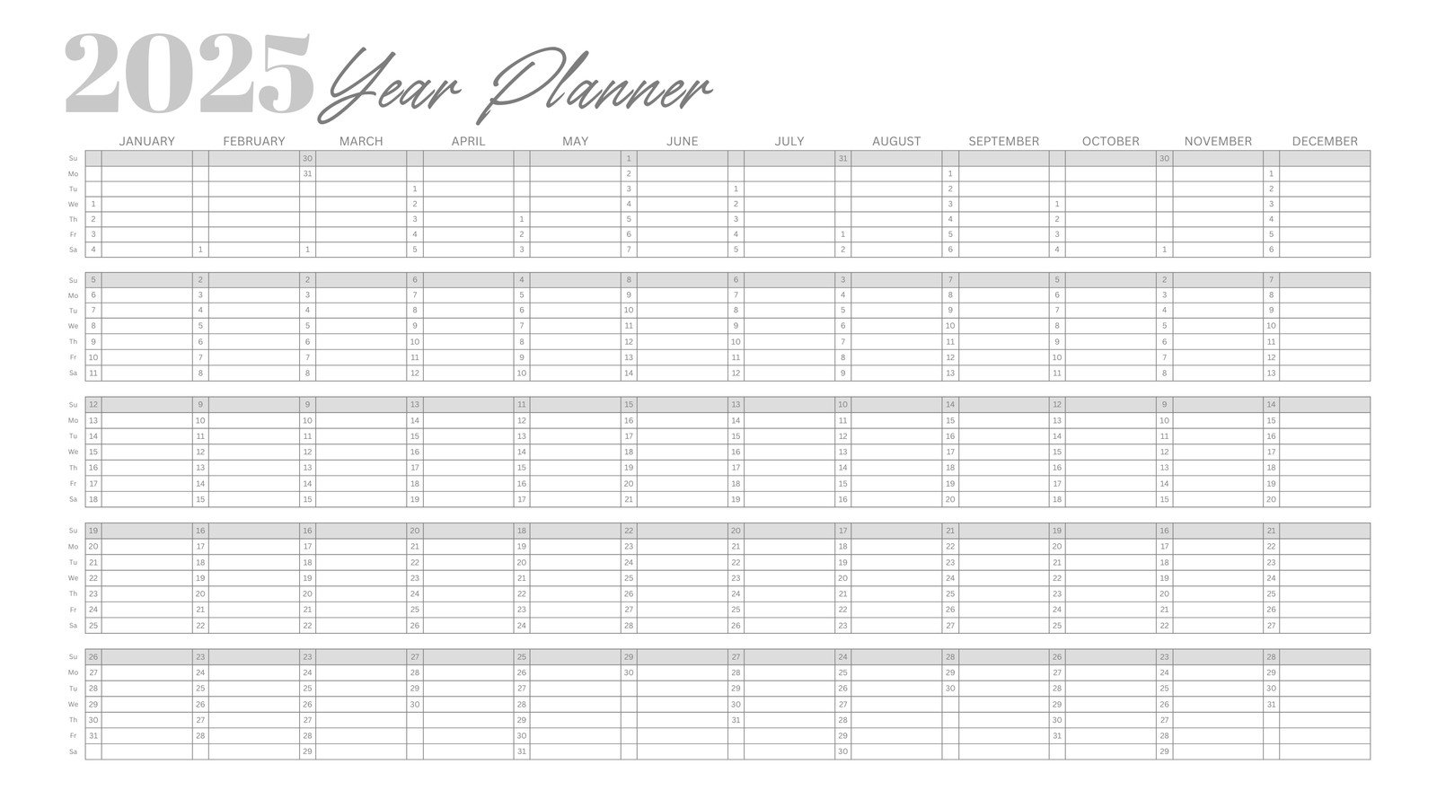 Lined Calendar 2025 Printable