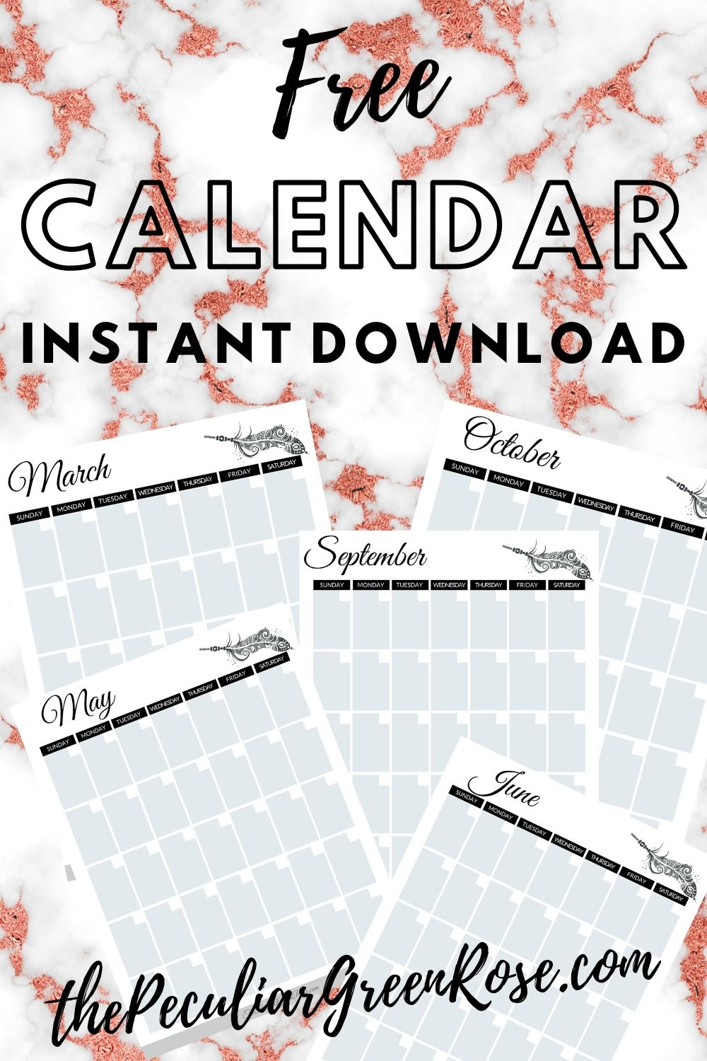 Free Cute Blank Calendar The Peculiar Green Rose