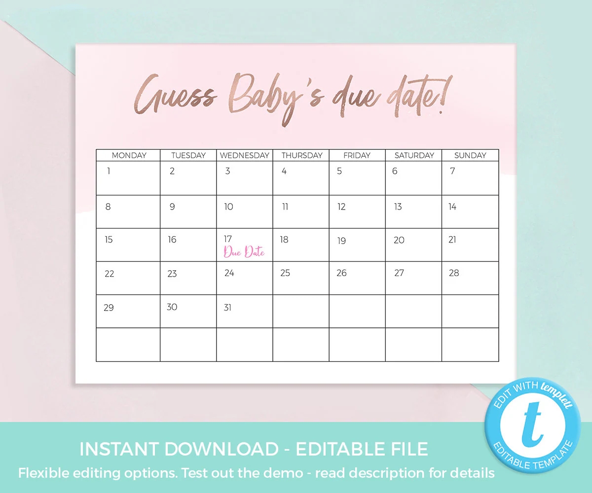 Free Guess Baby Due Date Calendar Template Top