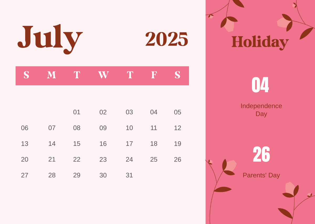 July 2026 Printable Free Calendar Word Format July 2026 Printable Free Calendar Word Format