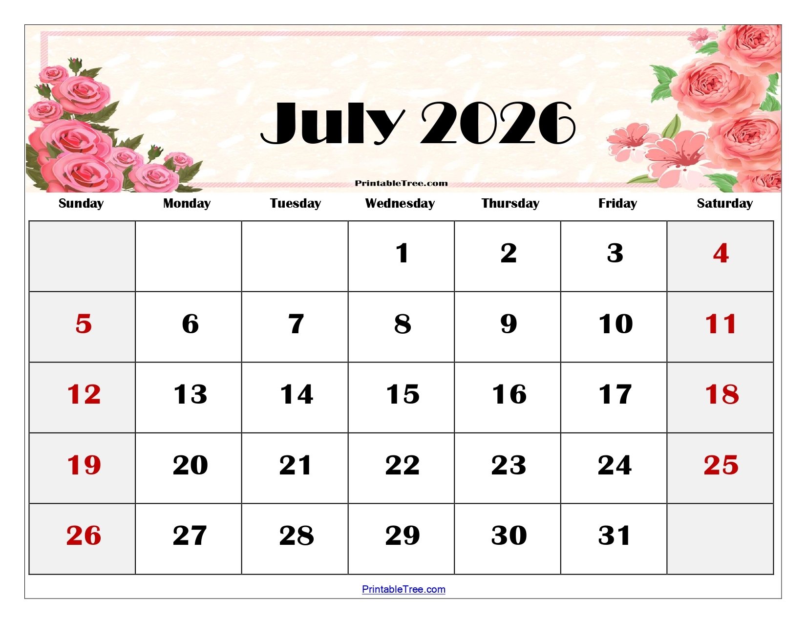 Free July 2026 Calendar Printable PDF With Holidays Template Free July 2026 Calendar Printable PDF With Holidays Template