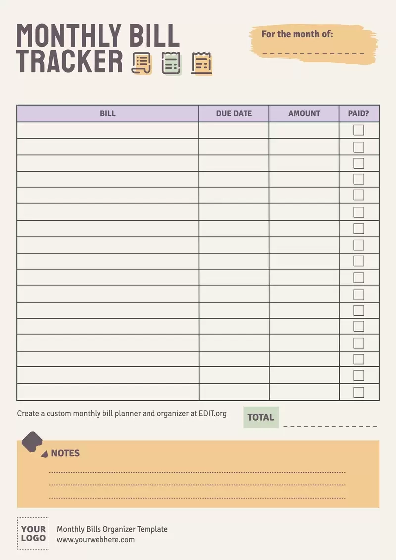 Free Printable Bill Payment Calendar