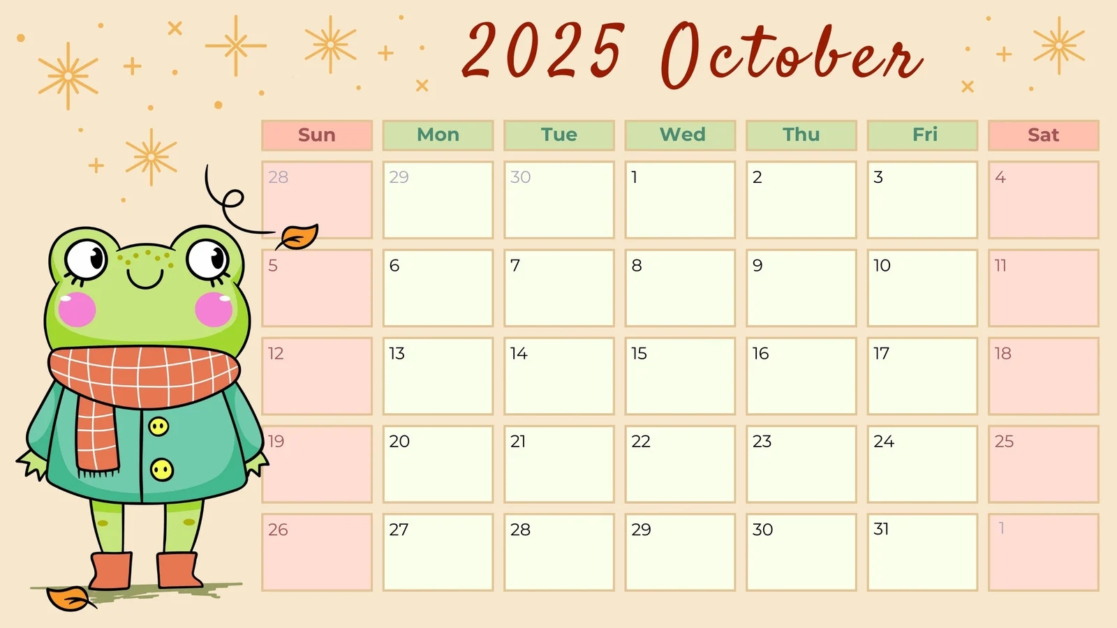 Free Printable Monthly Calendar Page October 2025