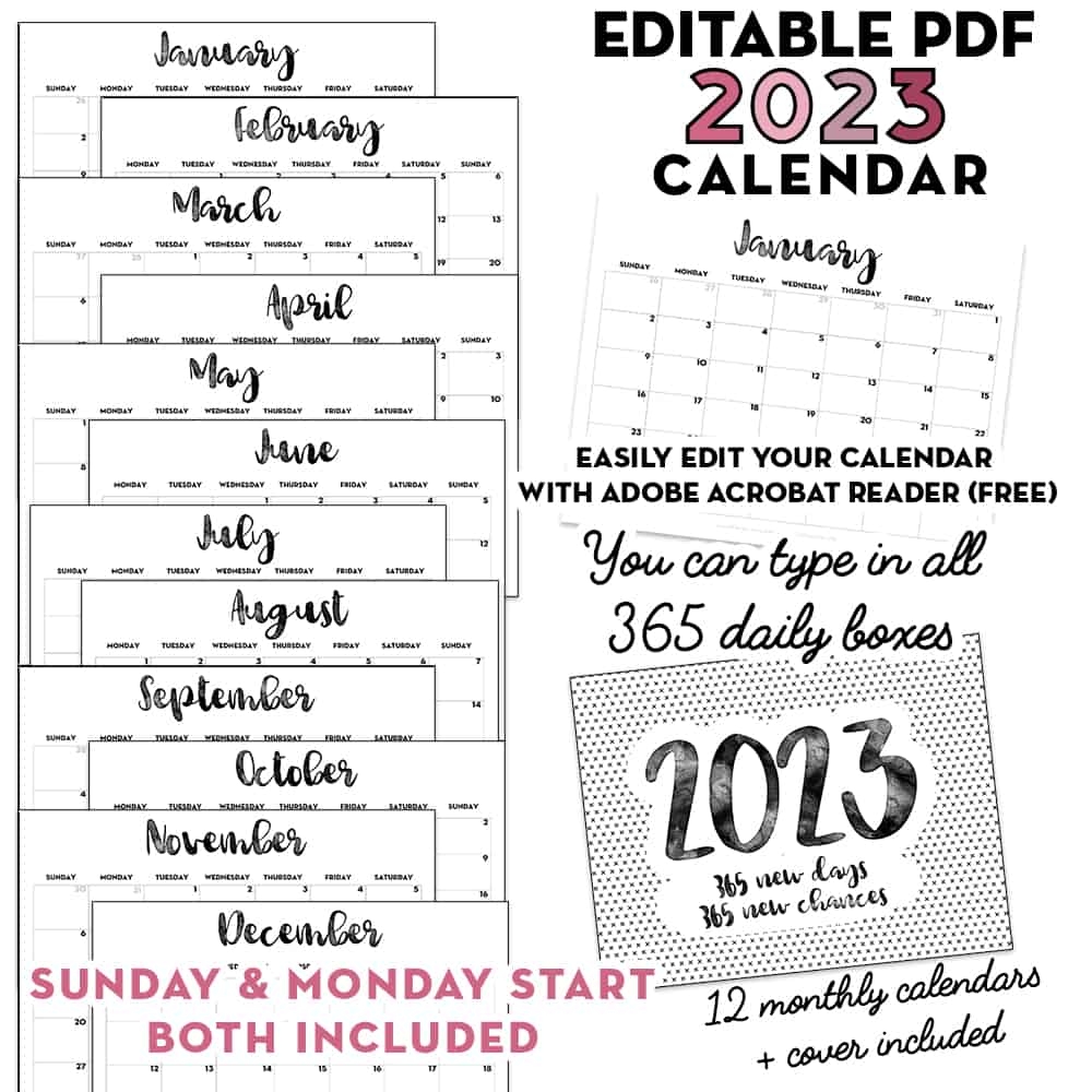 Free Printable Fillable Calendar