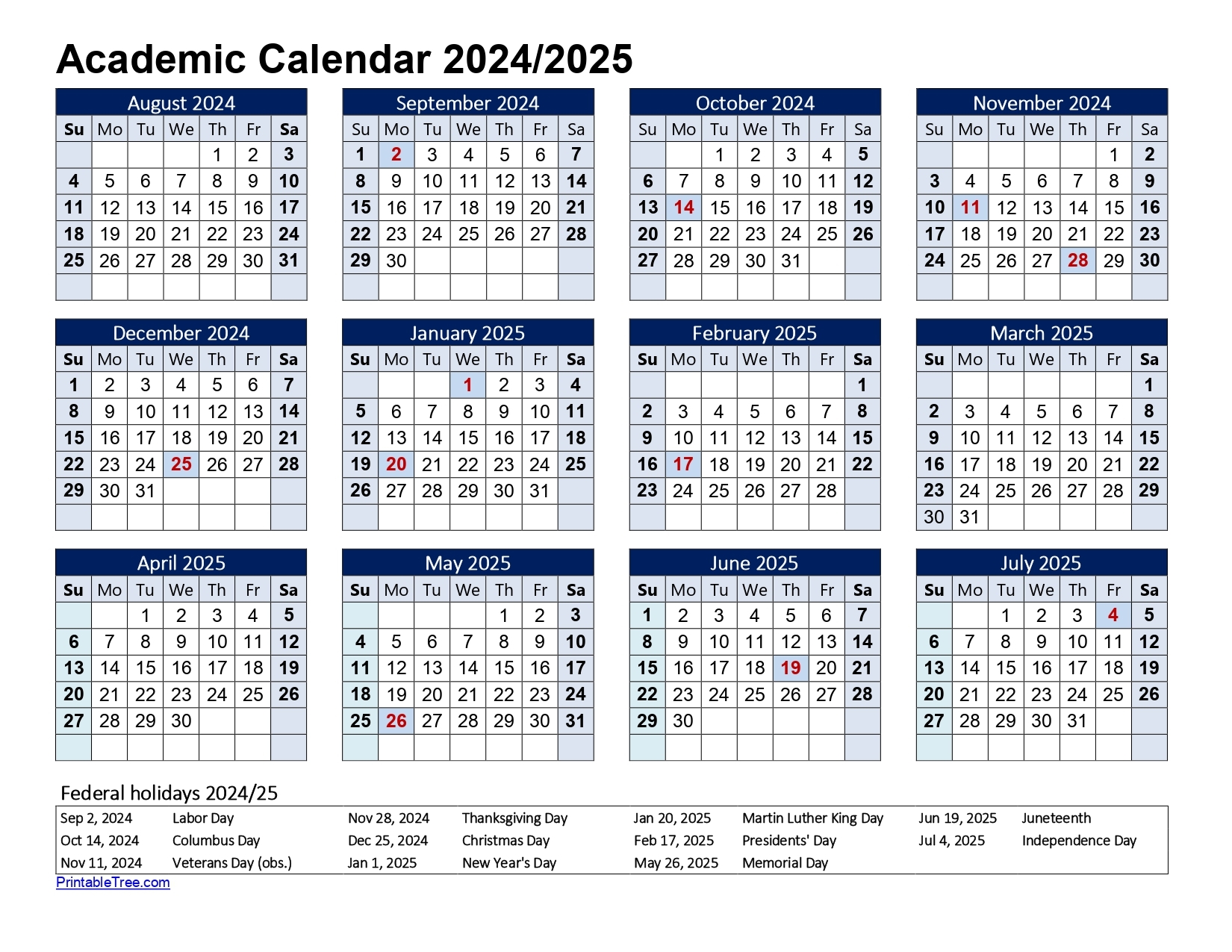 Printable Small 2025-26 Calendar