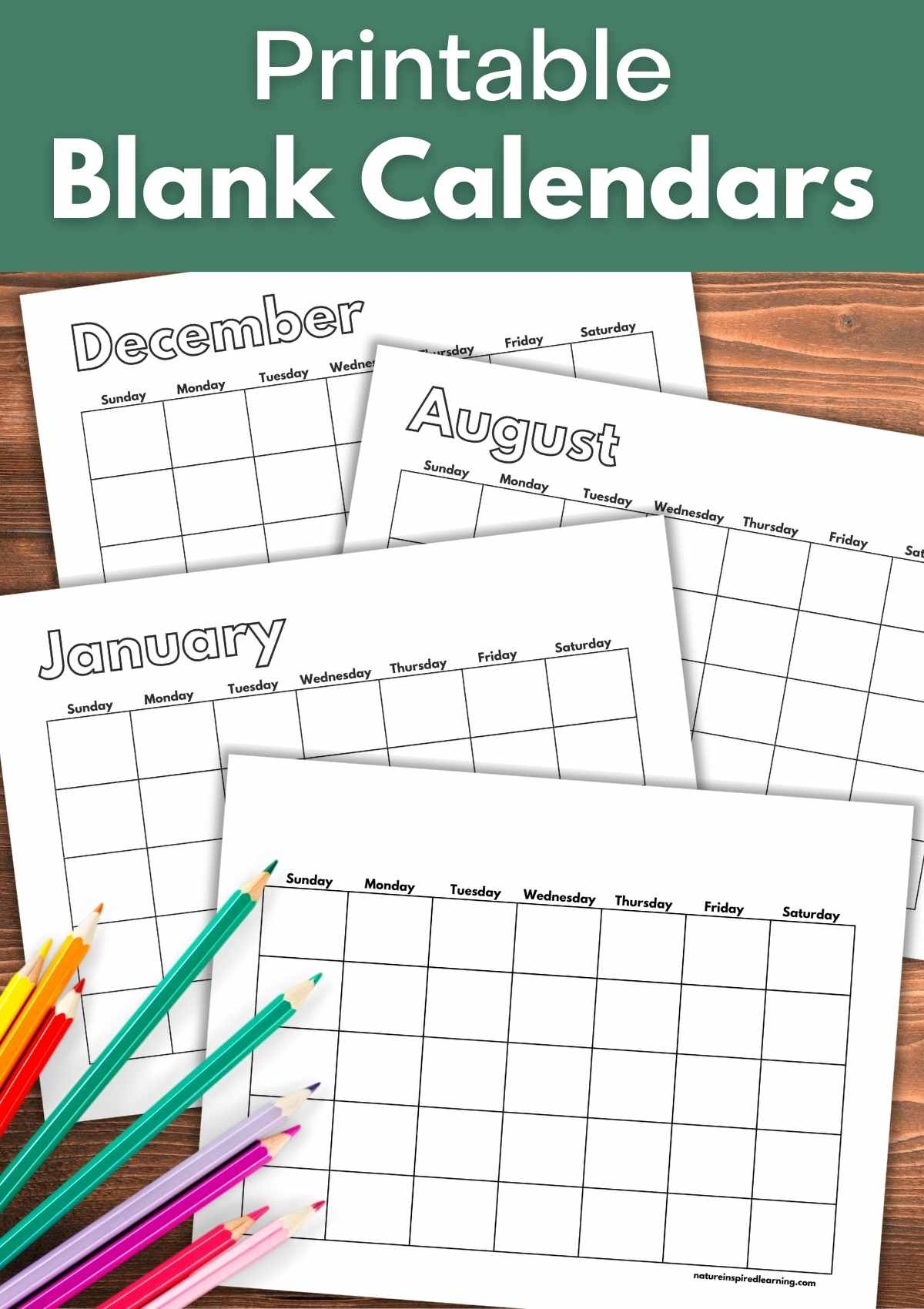 Free Printable Blank Calendars Nature Inspired Learning