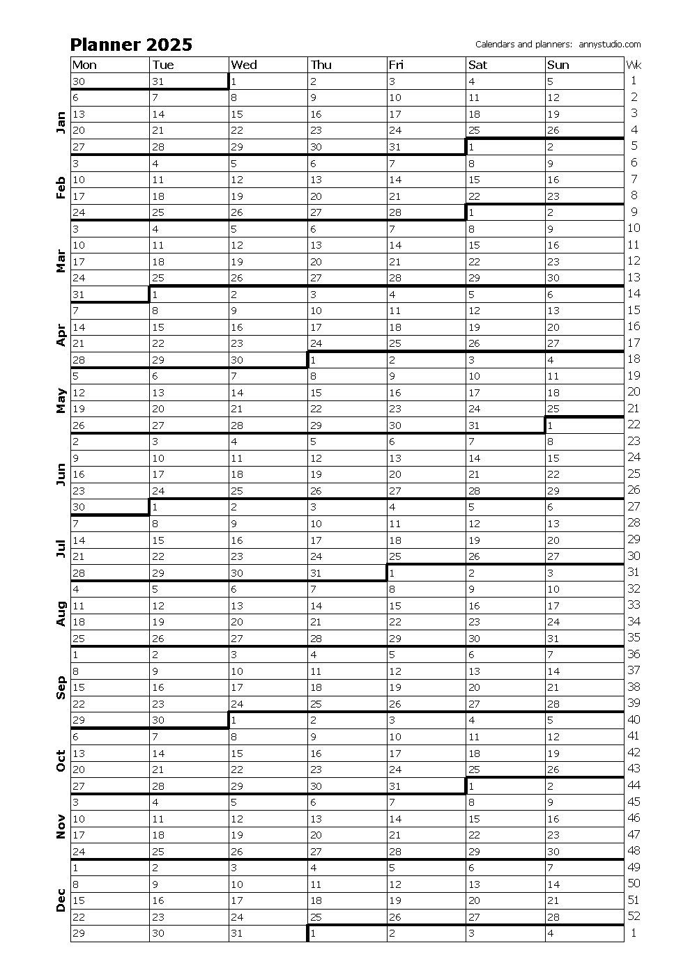 Free Printable Yearly Calendar 2025