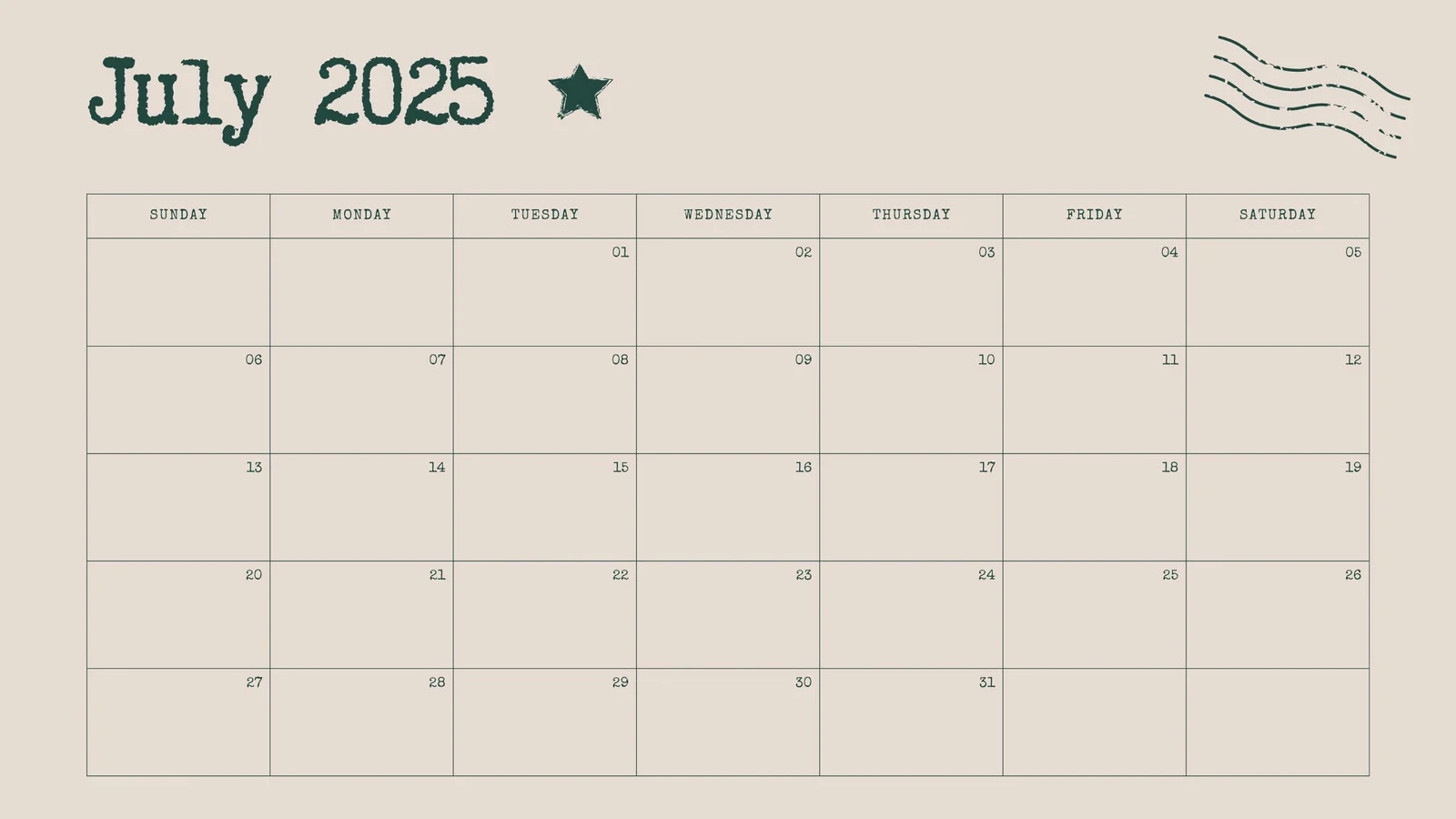 Free Printable Custom July 2025 Calendar Templates Canva