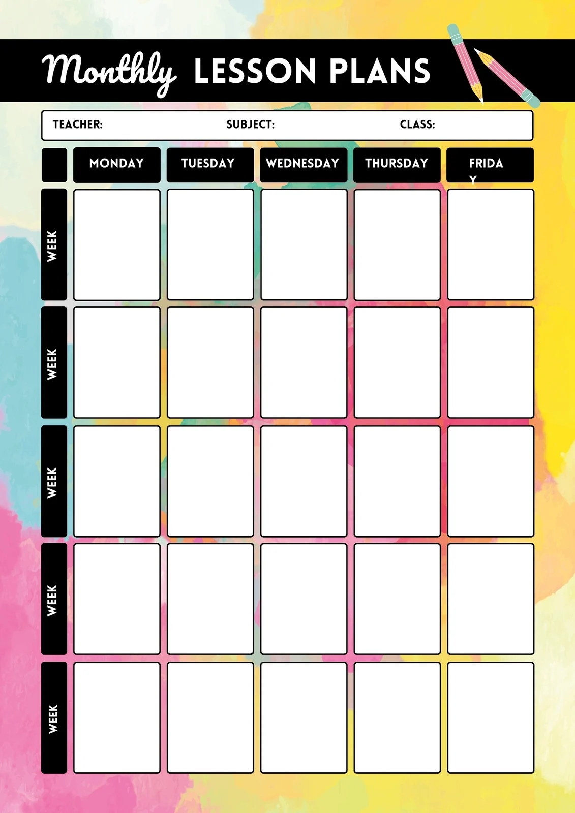 Free Printable Customizable Weekly Lesson Plan Templates Canva