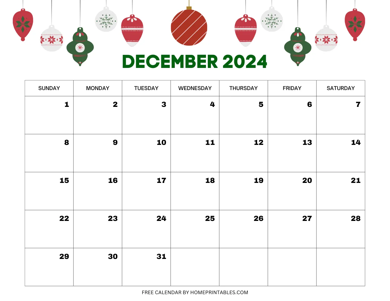 Free Christmas Printable Calendar