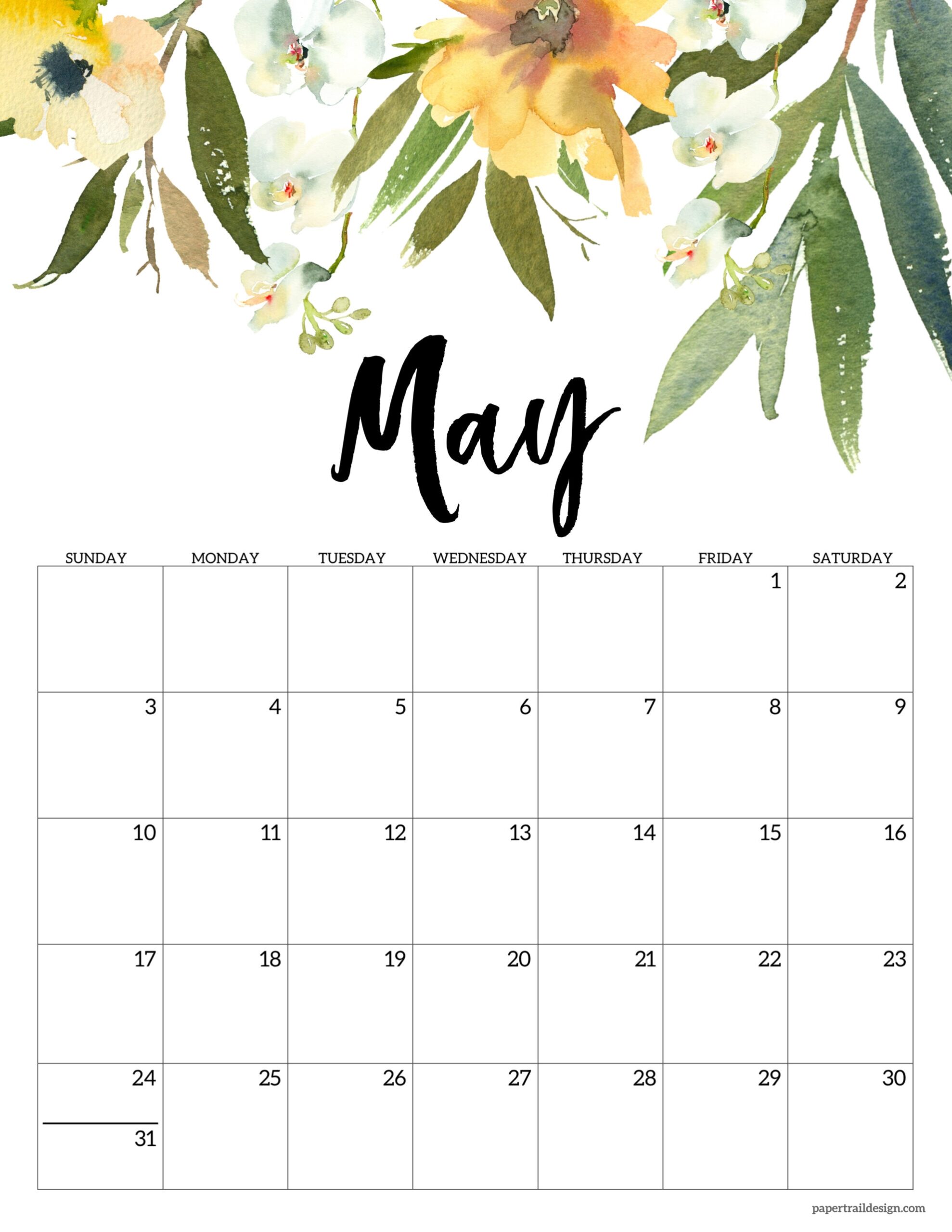 Printable Monthly Calendar May 2026