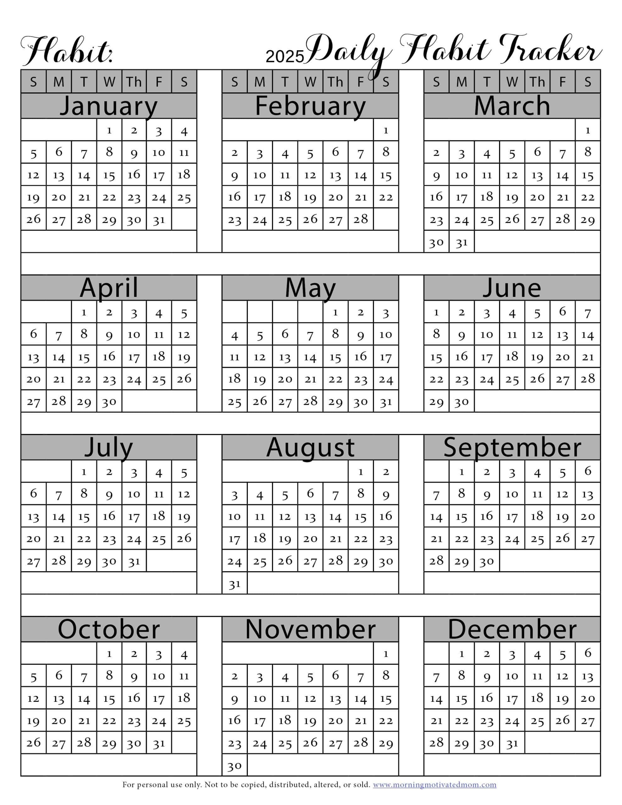 7 Habits Printables Calendar