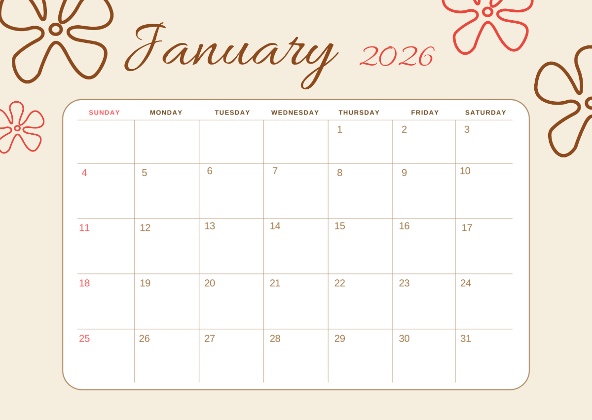 free printable january 2026 calendar template to edit online