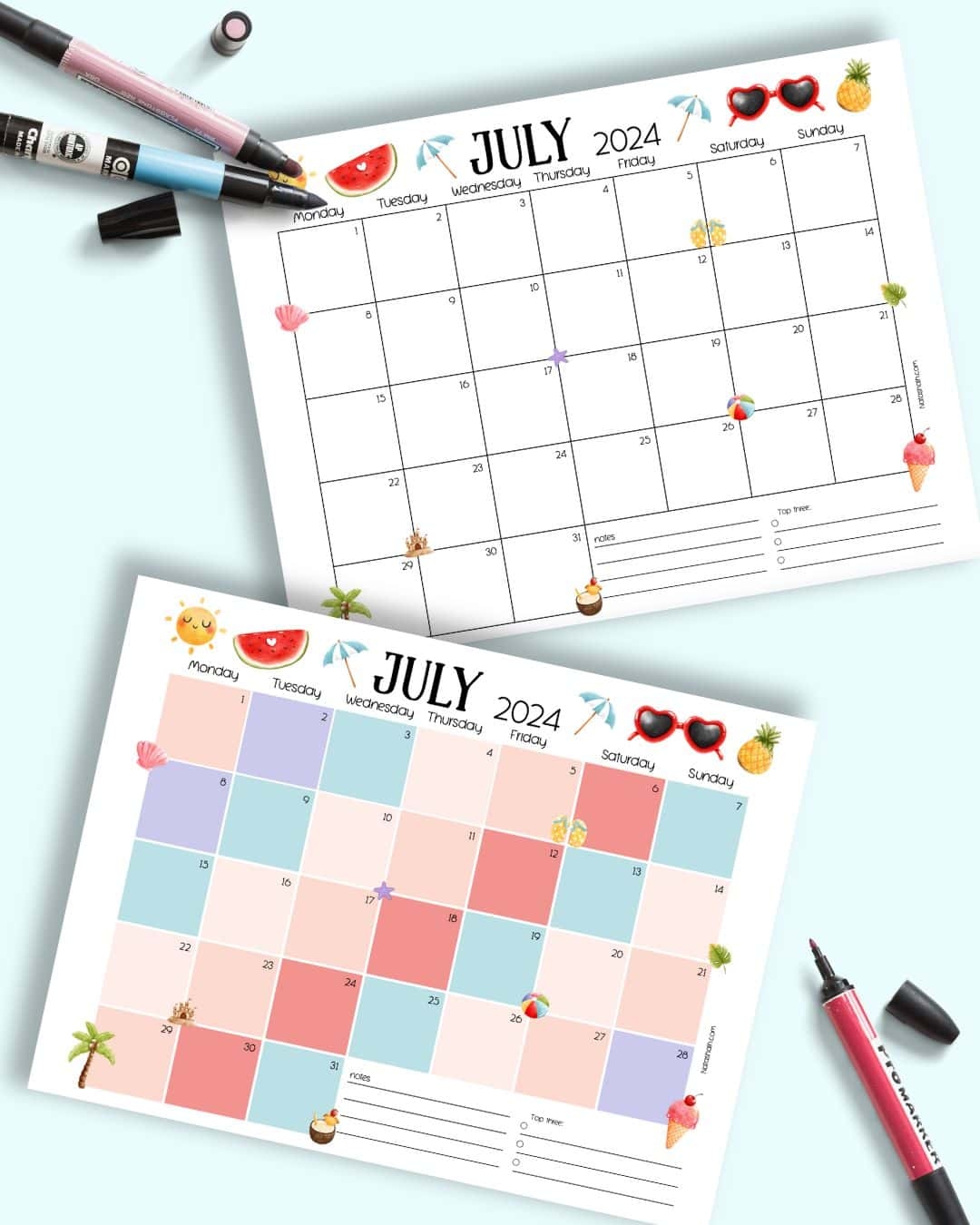 Free Printable July Calendars 2024 The Artisan Life