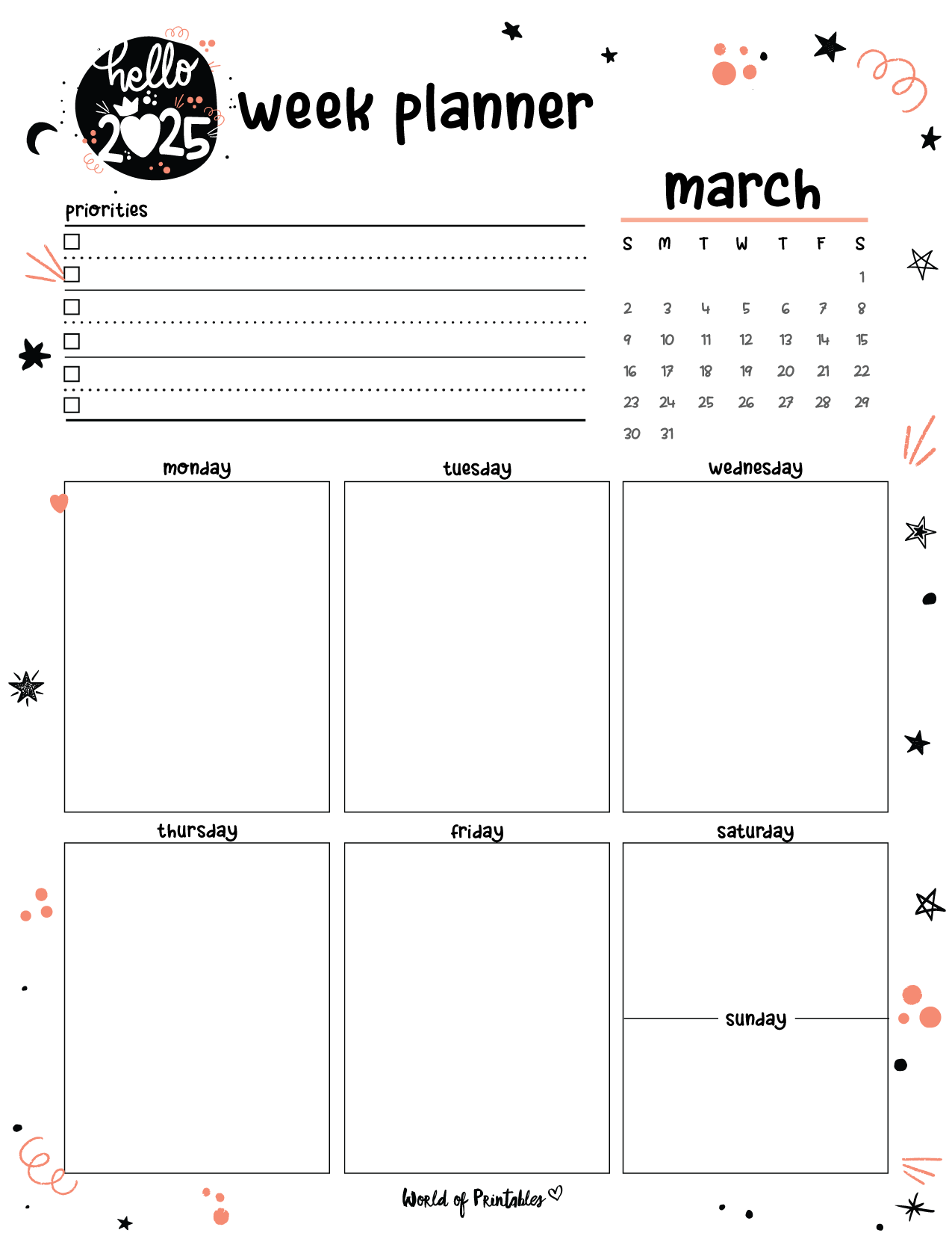 Weekly Calendars 2025 Printable