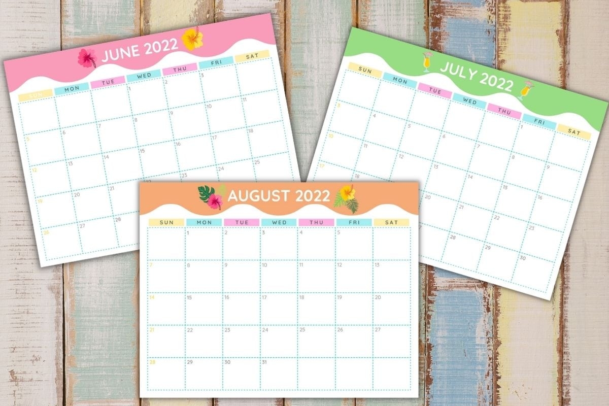 July And August Printable Calendar