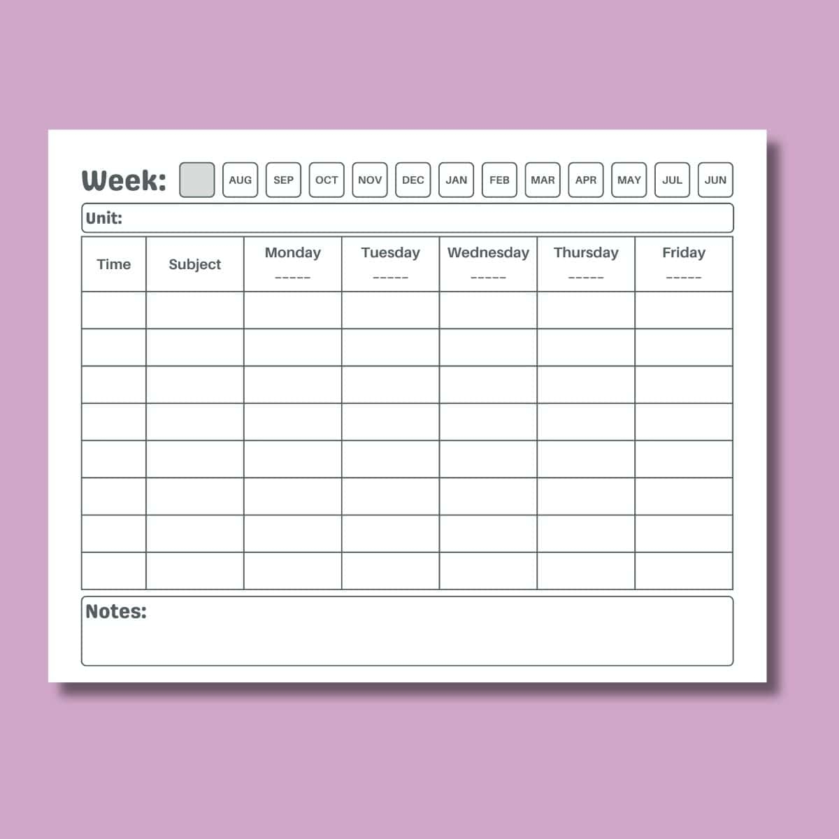 Lesson Plan Calendar Printable