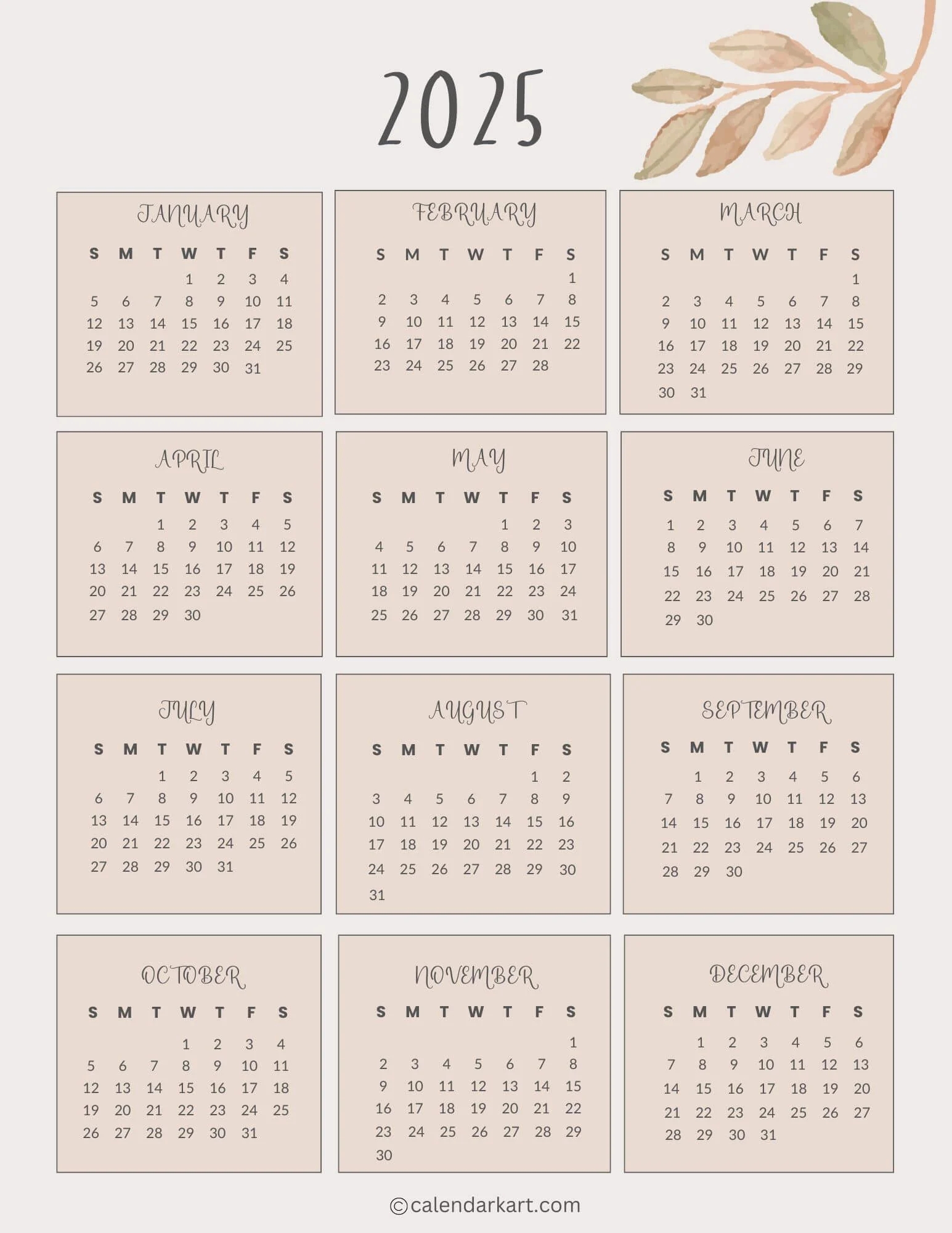 Printable Year Calendar 2025 Free