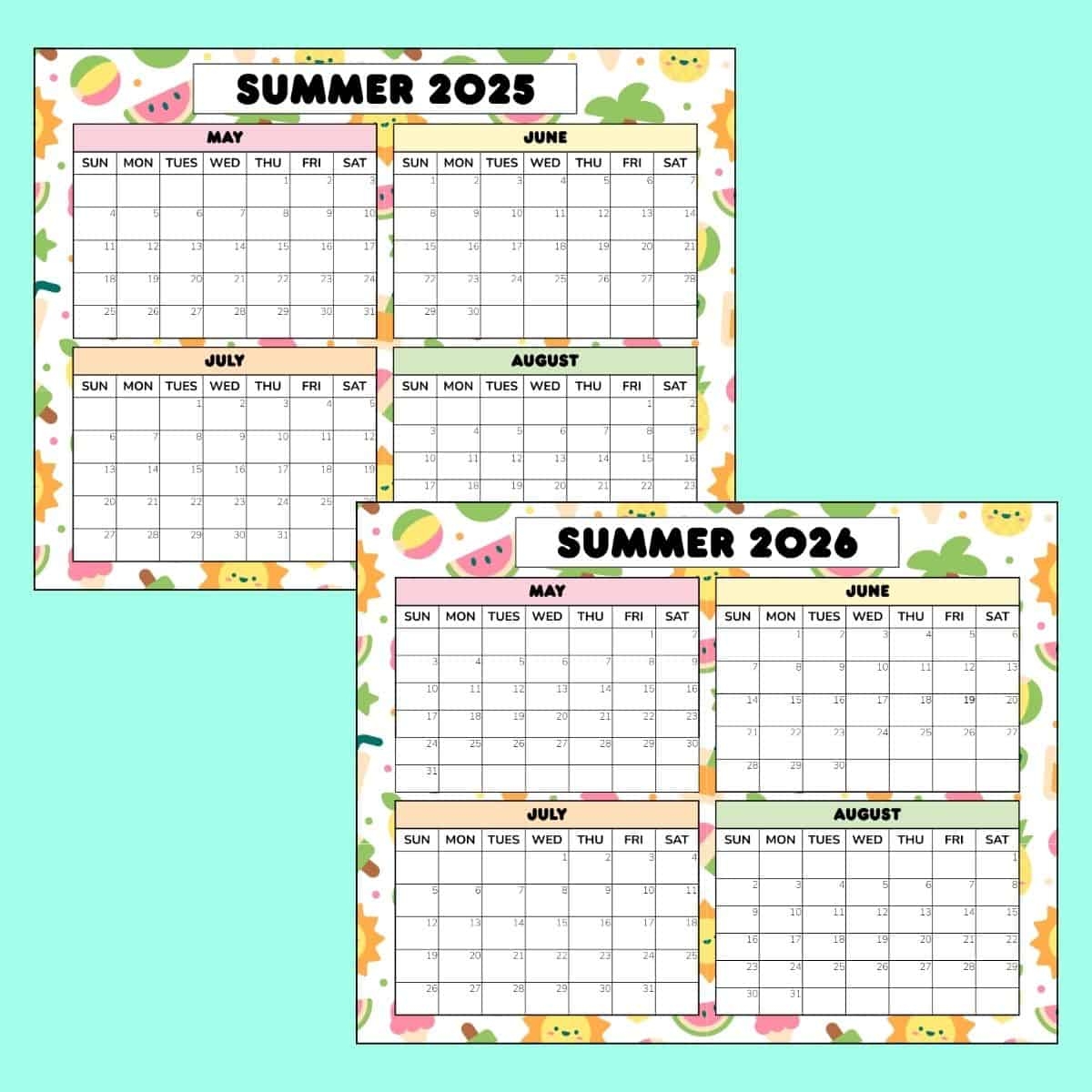 2025 And 2026 Calendar Printable Cute