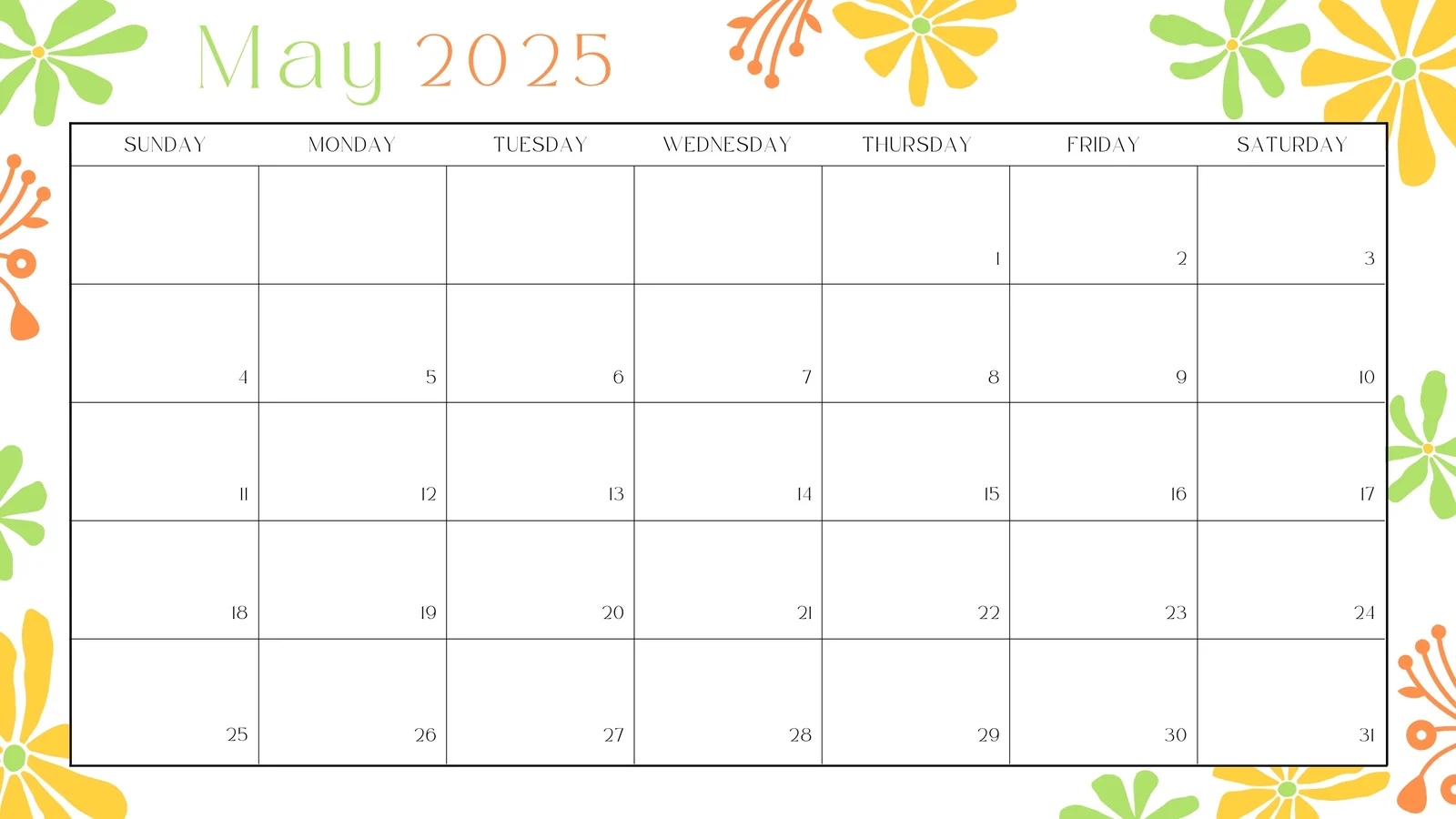 Printable 2025 Monthly Calendar Template Word