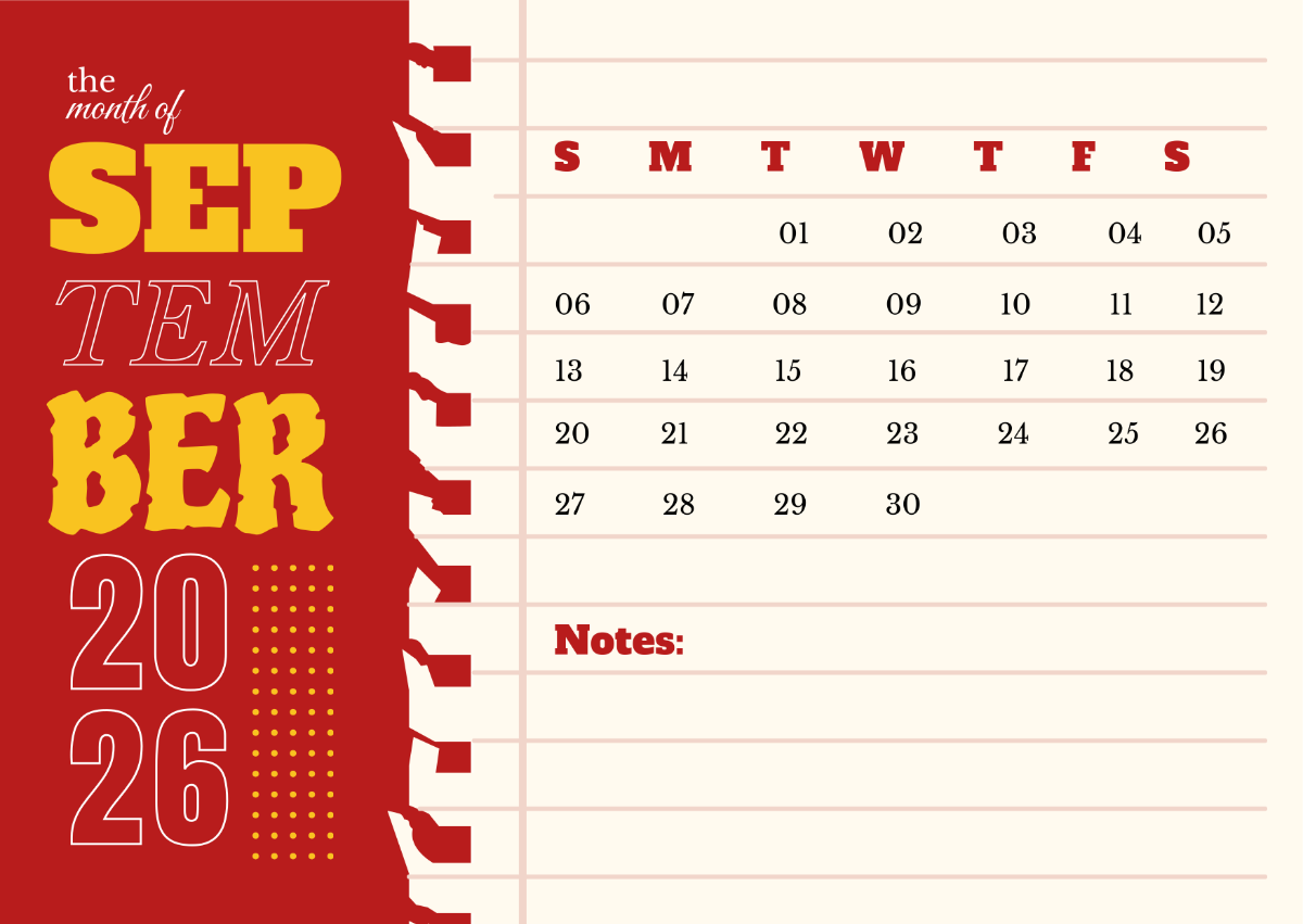 Free Typography September 2026 Calendar Template To Edit Online