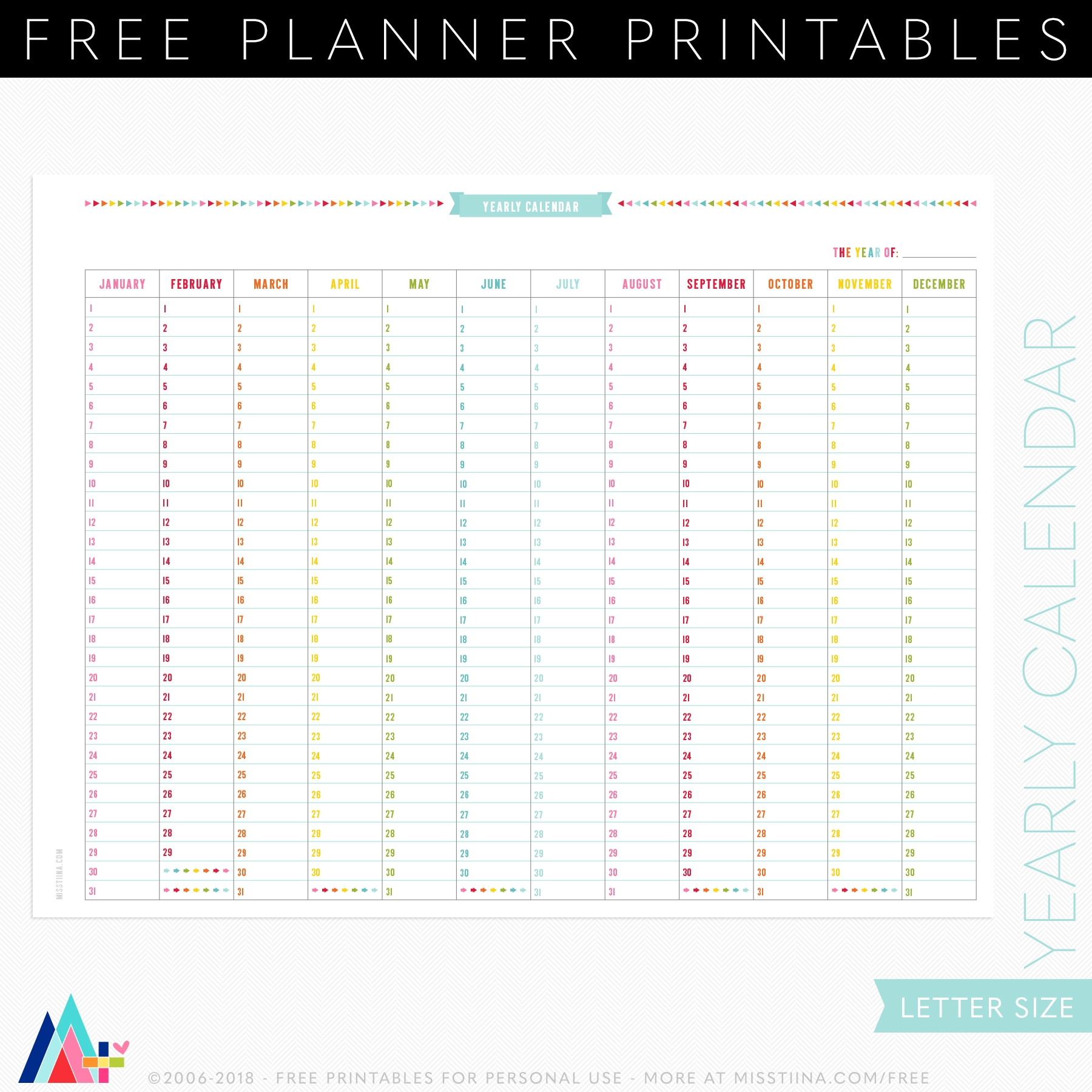 FREE Yearly Calendar Planner Page Printables Miss Tiina Tina Raparanta FREE Yearly Calendar Planner Page Printables Miss Tiina Tina Raparanta
