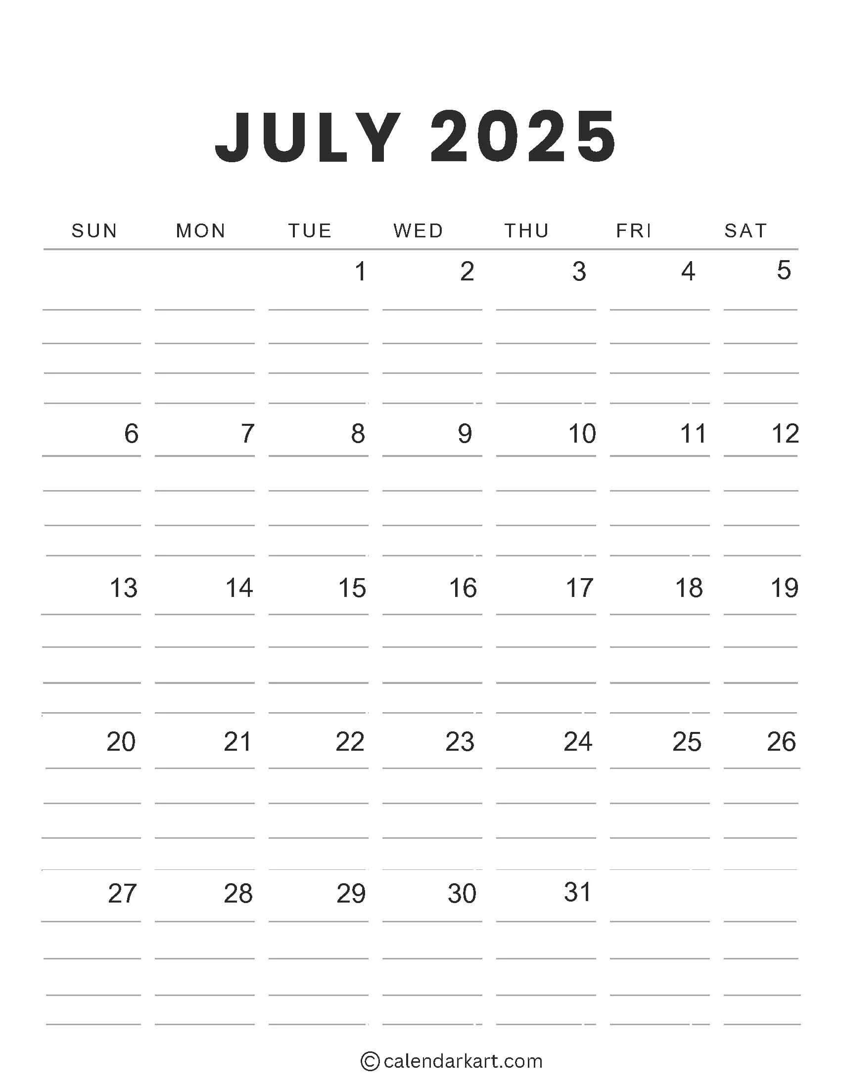 Get Free Printable July 2025 Calendar CalendarKart