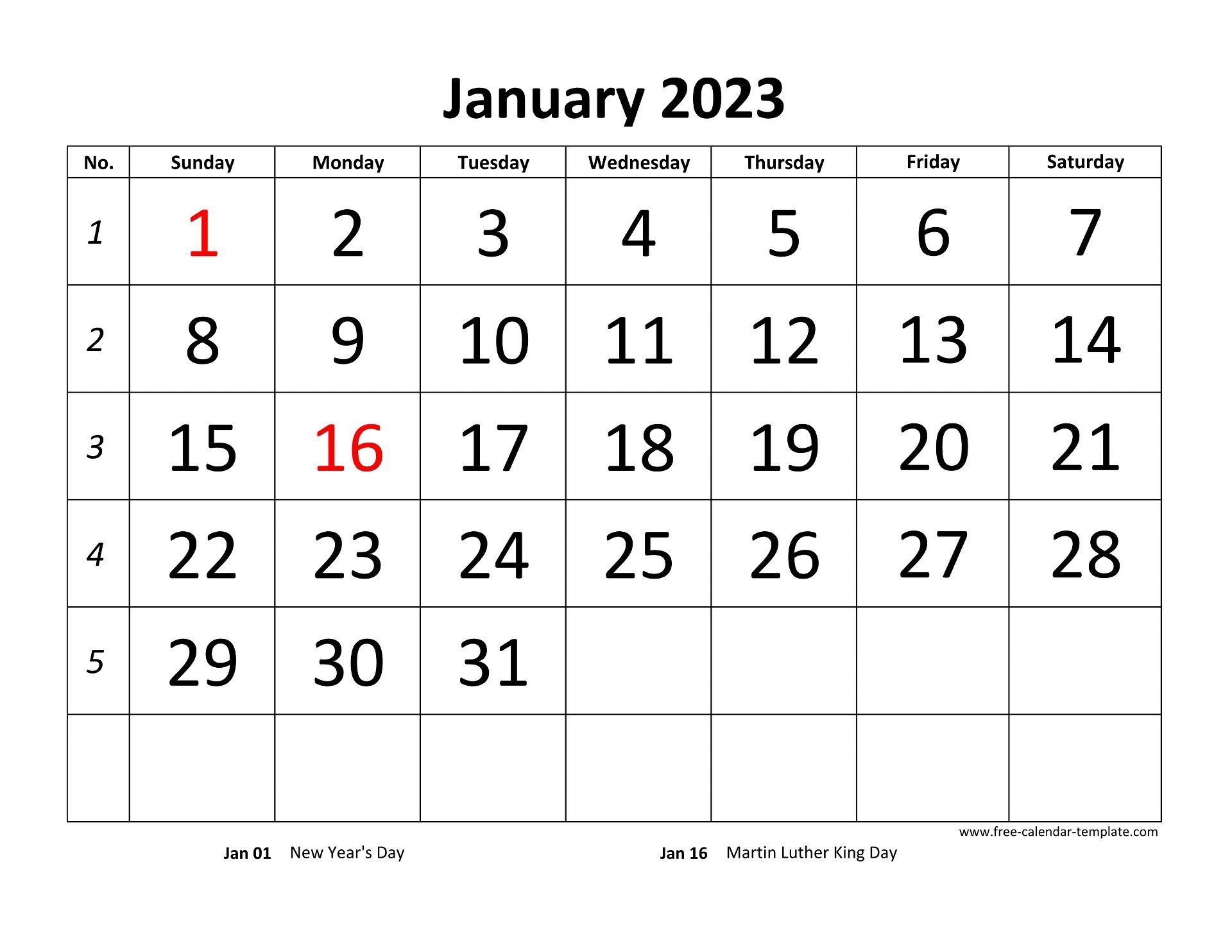 January 2023 Free Calendar Tempplate Free calendar template