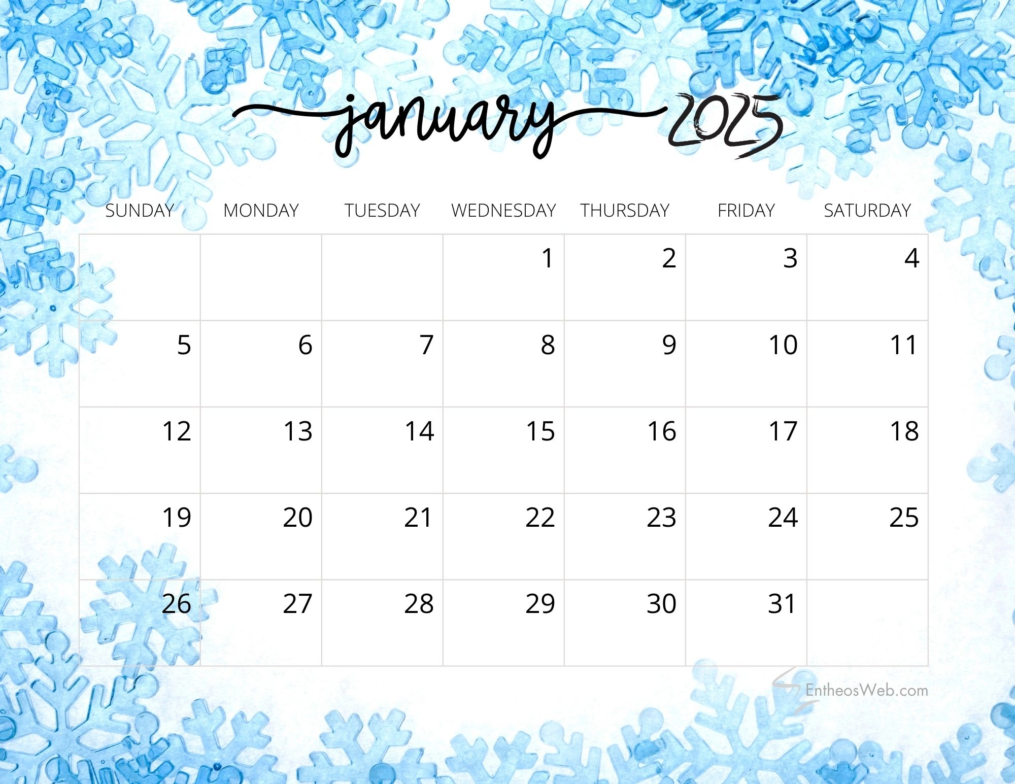 Printable Decorative Calendar 2025