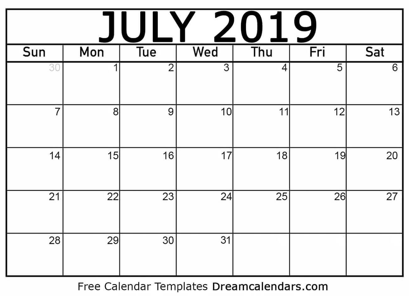 July 2019 Calendar Free Printable With Holidays And Observances