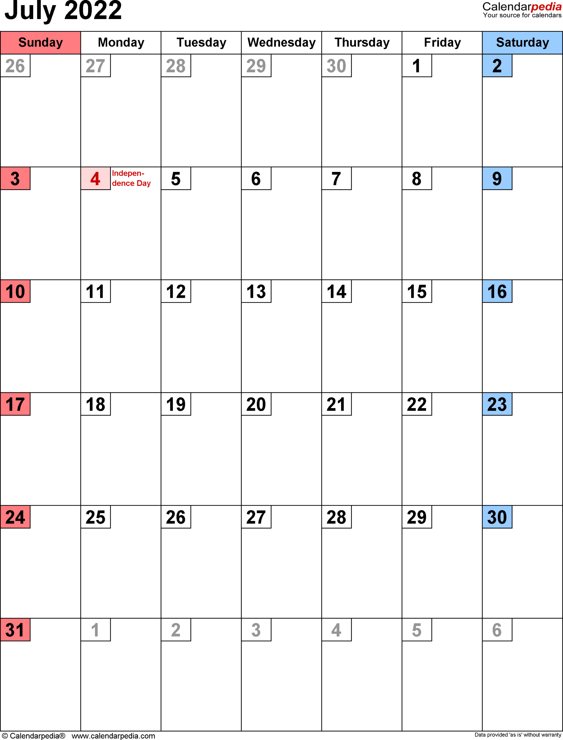 july 2022 calendar templates for pdf excel and word