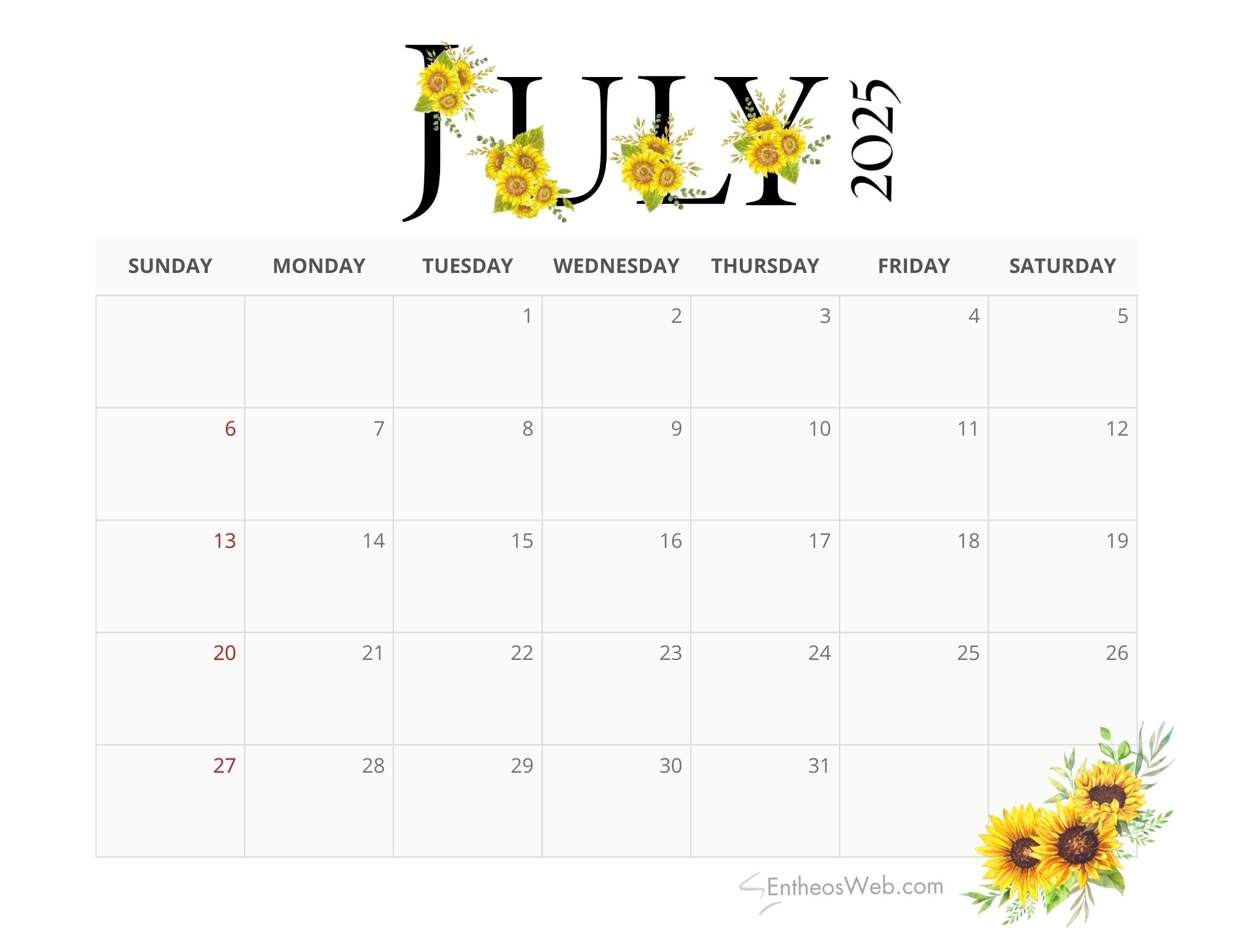 July 2025 Calendar Printables EntheosWeb