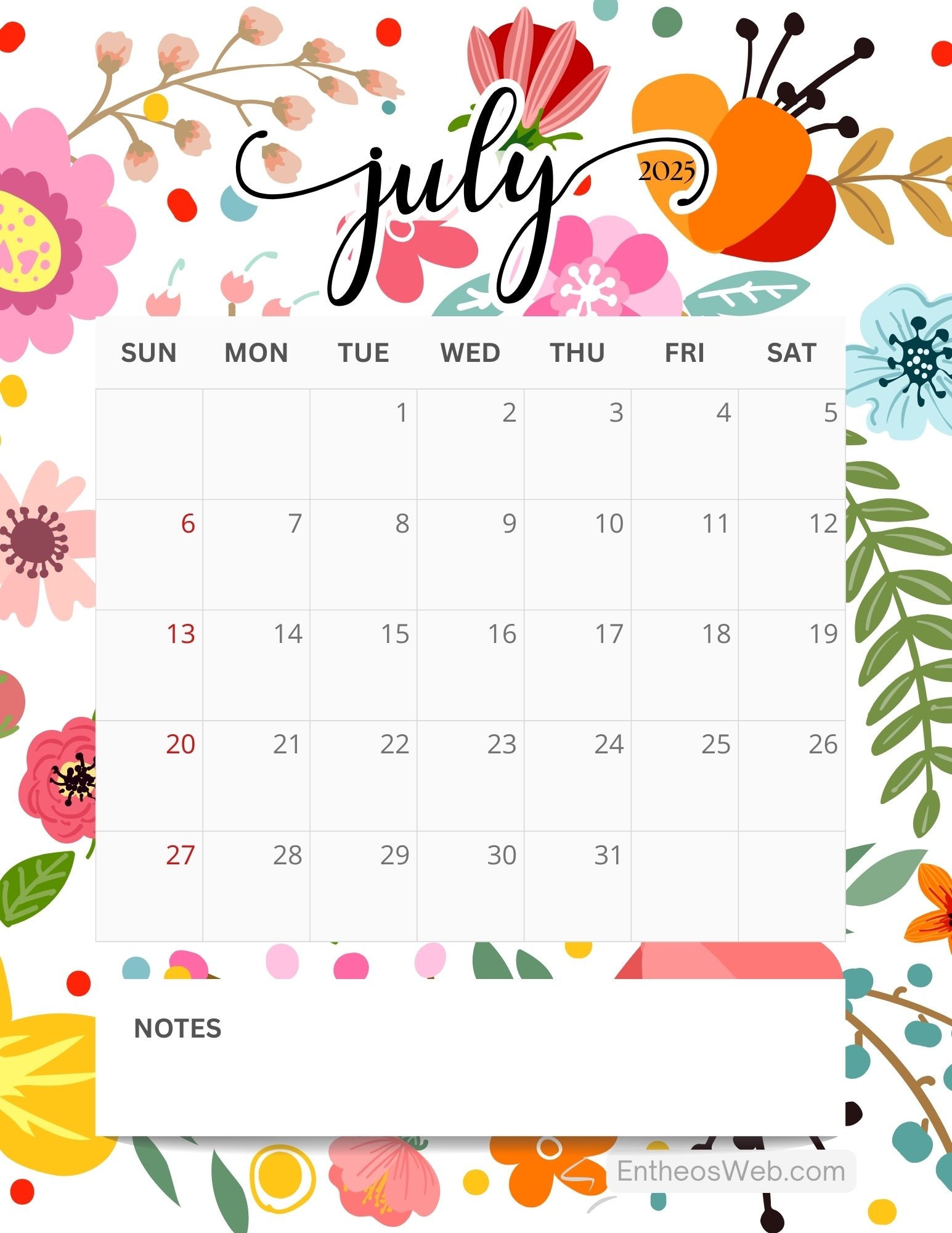 July 2025 Calendar Printables EntheosWeb