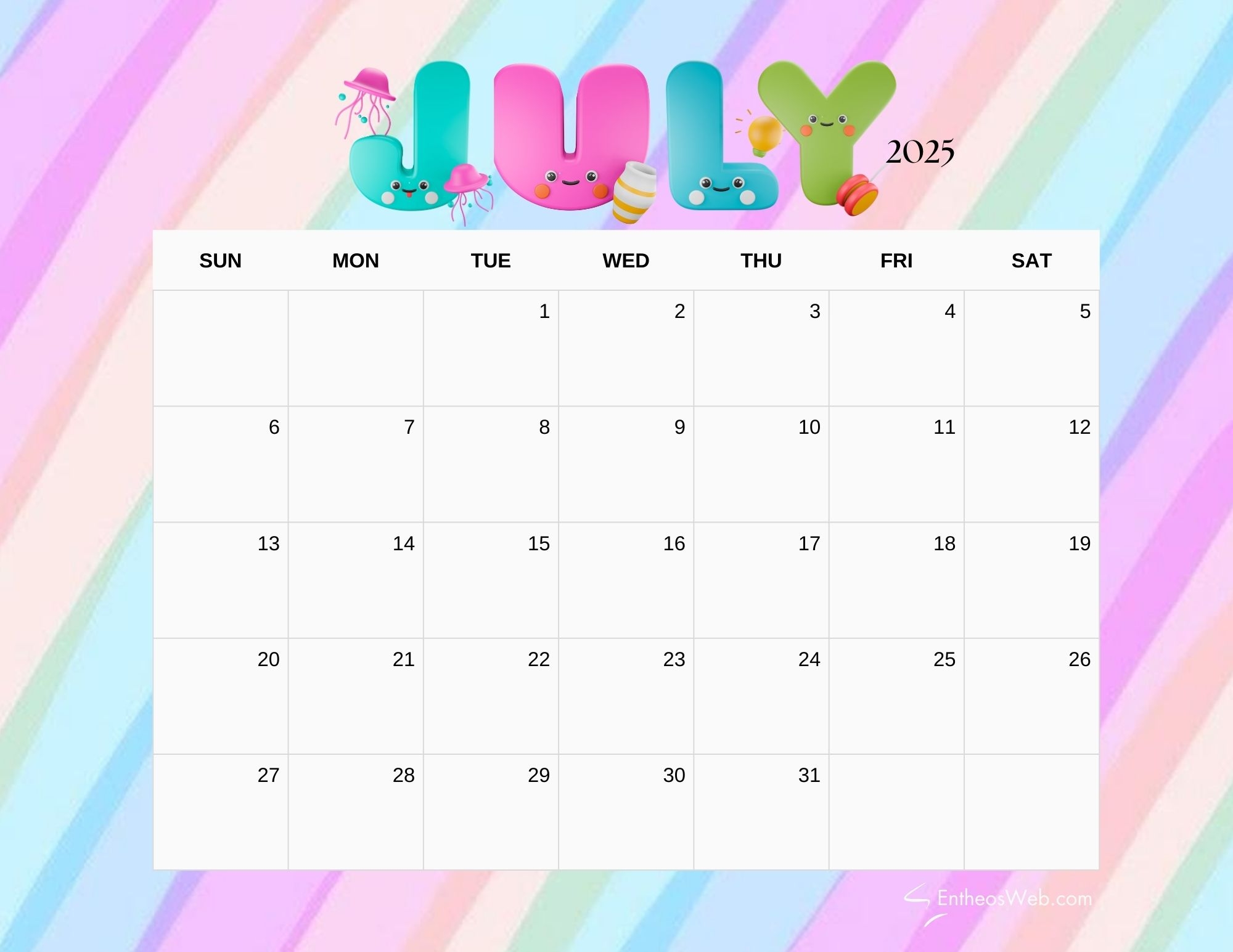 2025 Calendar Kids Printable