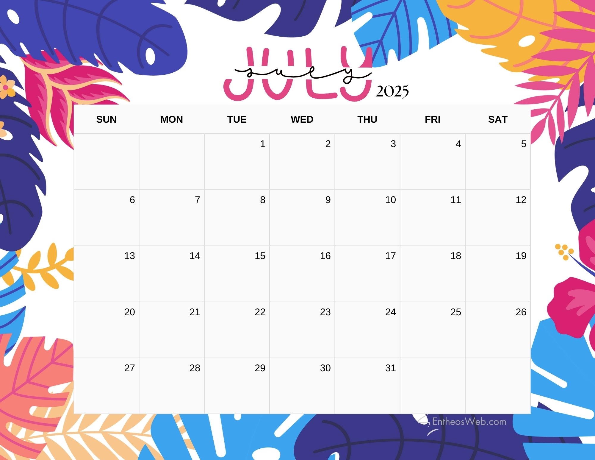 July 2025 Calendar Printables EntheosWeb July 2025 Calendar Printables EntheosWeb