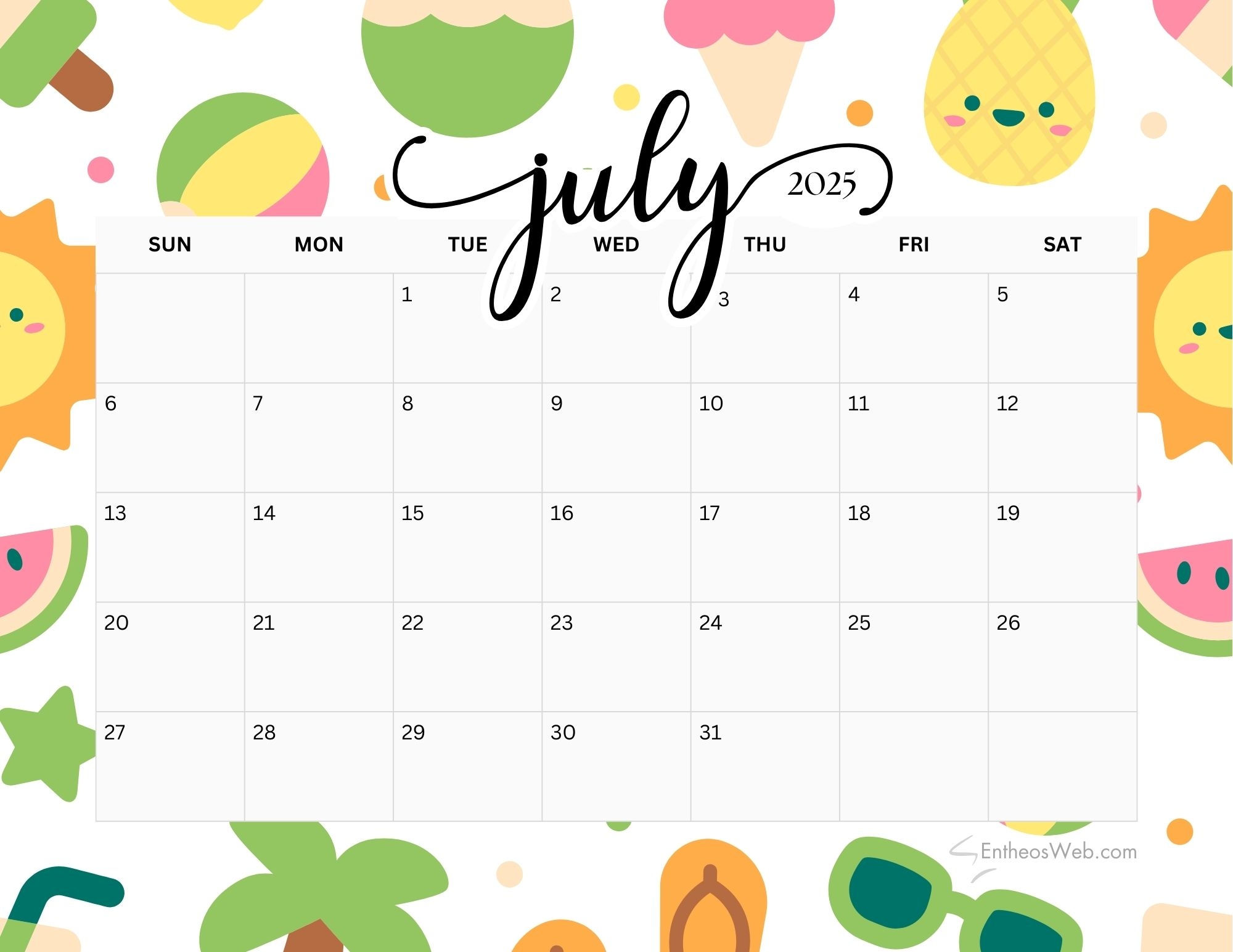 Free Printable Kids Calendar 2025