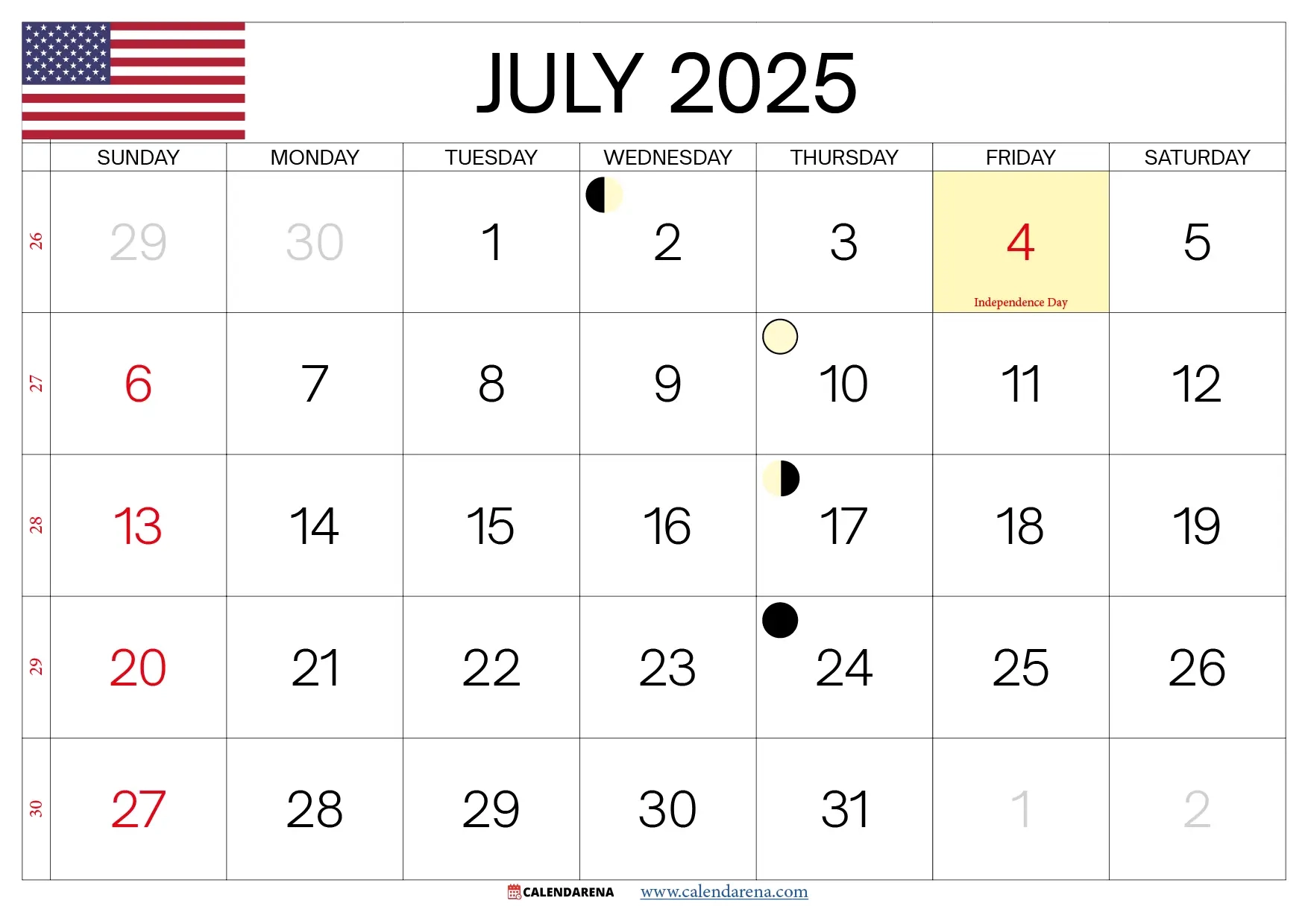 Printable July 2025 Calendar With Holidays