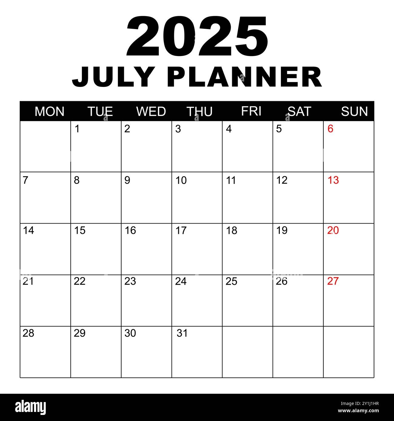 July 2025 Calendar Week Starts On Monday Blank Calendar Template Fits Letter Size Page Stationery Design Simple Set Calendar 2025 Monthly Stock Vector Image Art Alamy