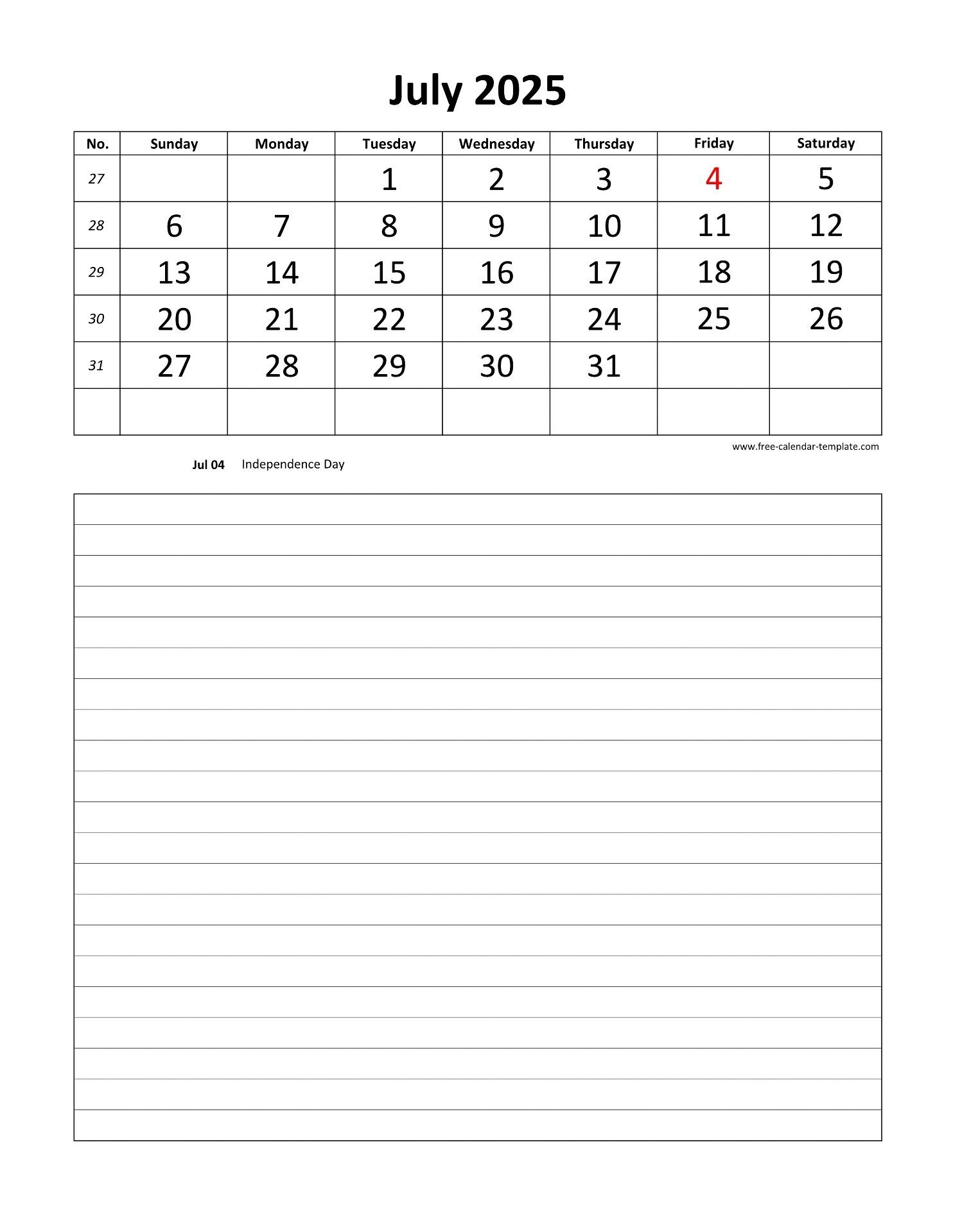 July 2025 Free Calendar Tempplate Free calendar template