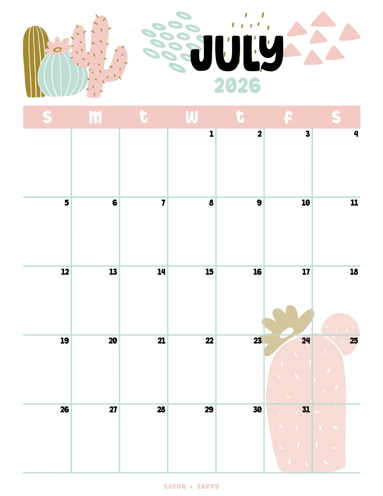 July 2026 Calendar Templates 14 Free Printables Savor Savvy July 2026 Calendar Templates 14 Free Printables Savor Savvy