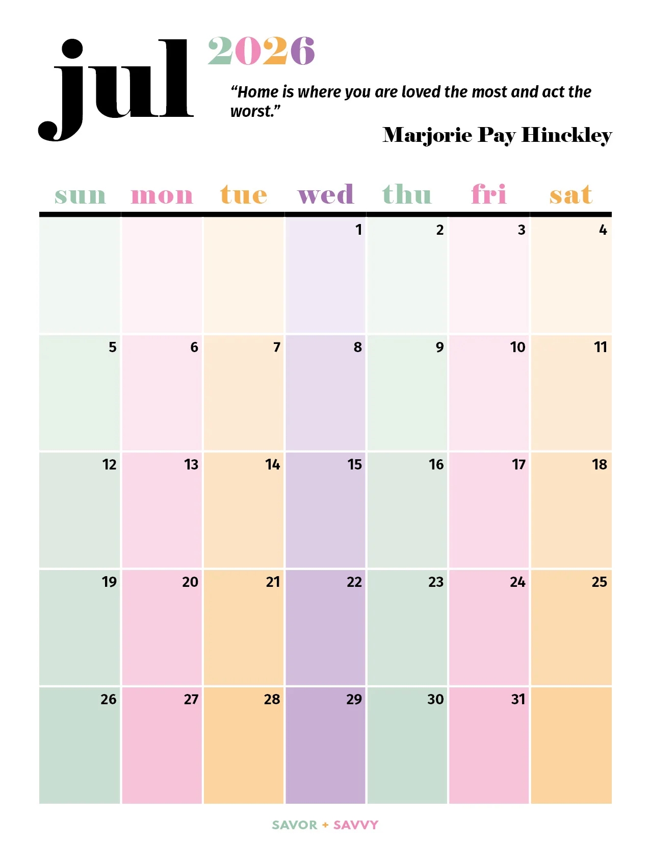 July 2026 Calendar Templates 14 Free Printables Savor Savvy July 2026 Calendar Templates 14 Free Printables Savor Savvy
